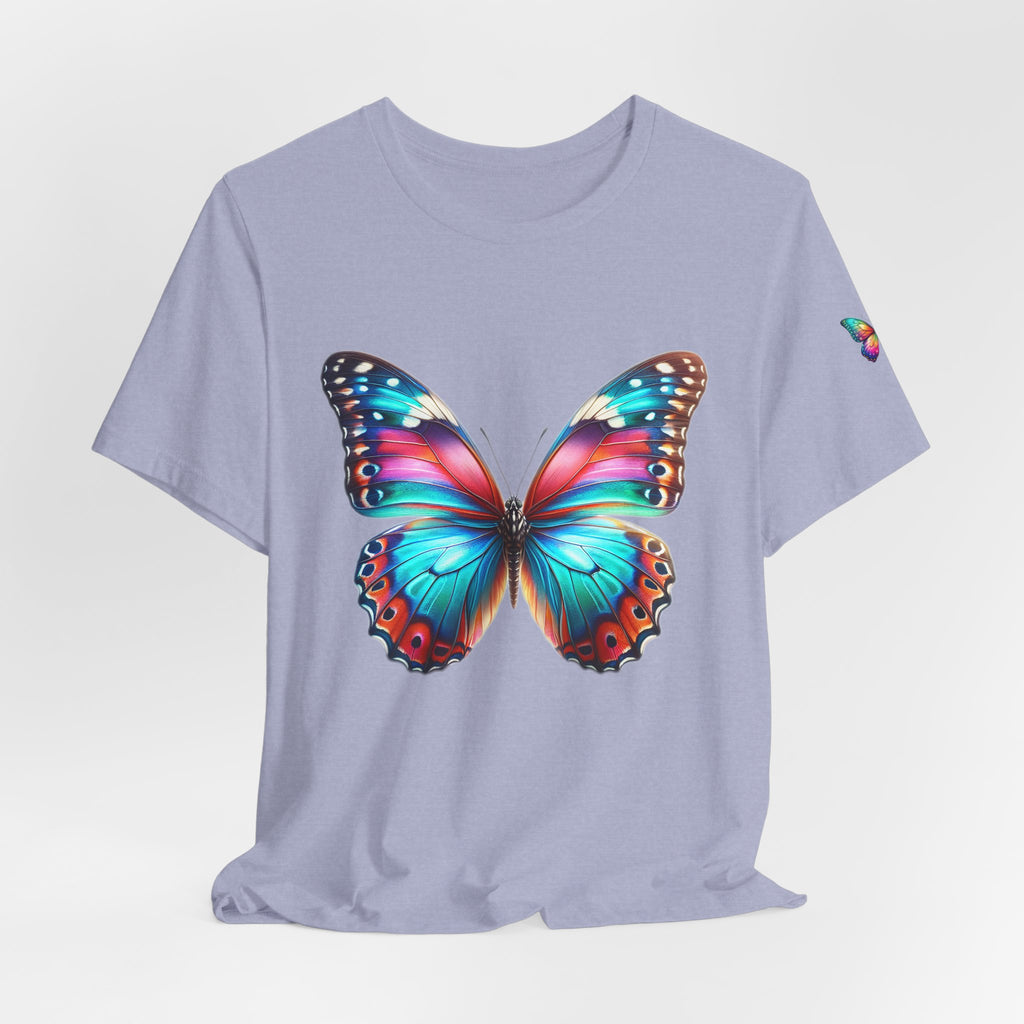 Vibrant Rainbow Butterfly Tee Colorful Monarch Wing Graphic