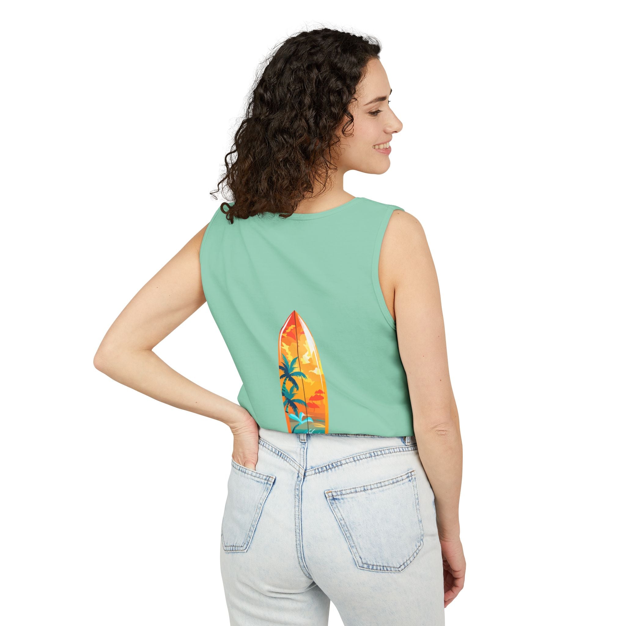 California Paradise Palm Tank Top Retro Beach Sunset Graphic