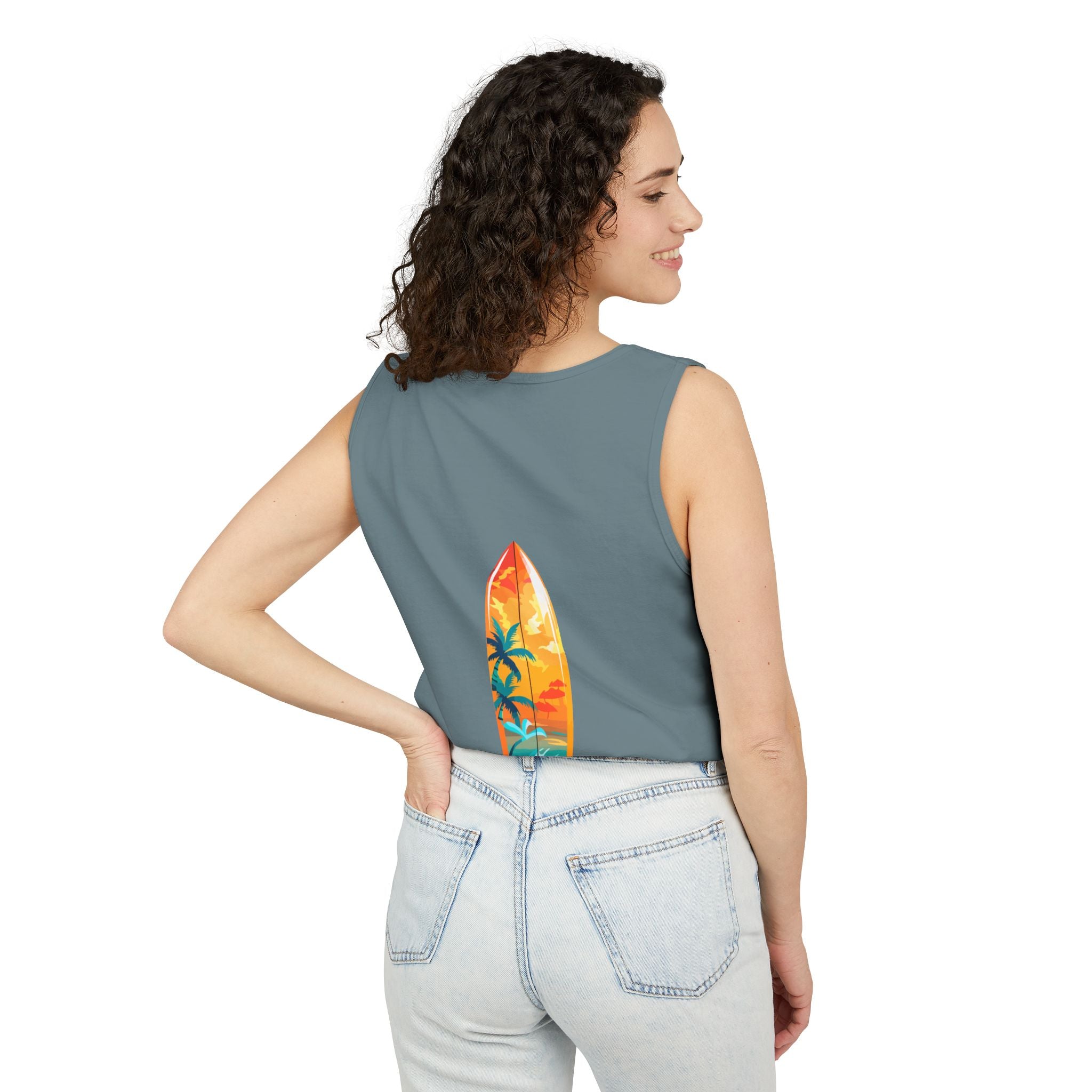 California Paradise Palm Tank Top Retro Beach Sunset Graphic