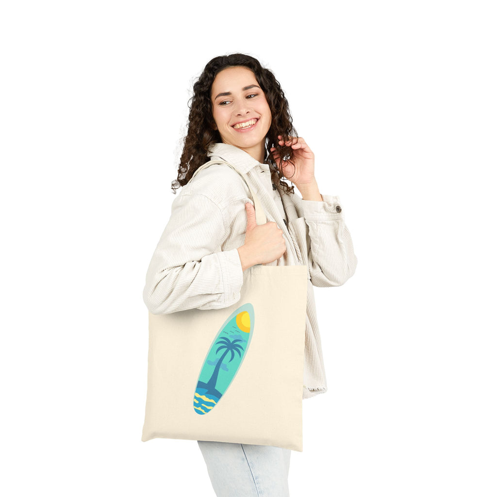 California Paradise Tote Bag  Beach Surf Canvas Tote (Palm Trees, Surfboard)
