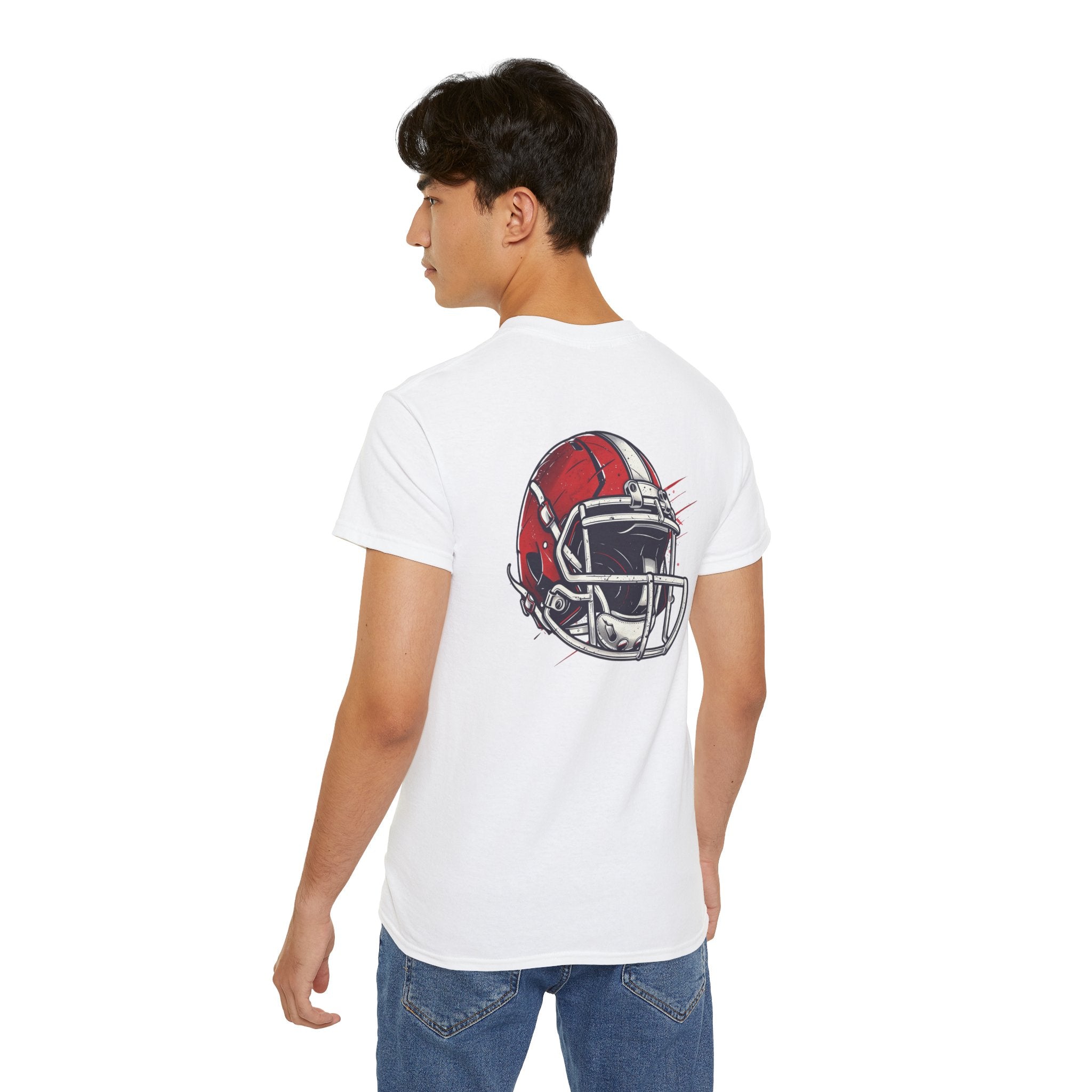 Football Helmet & Ball Graphic Tee  Vintage Red Helmet Short-Sleeve Shirt