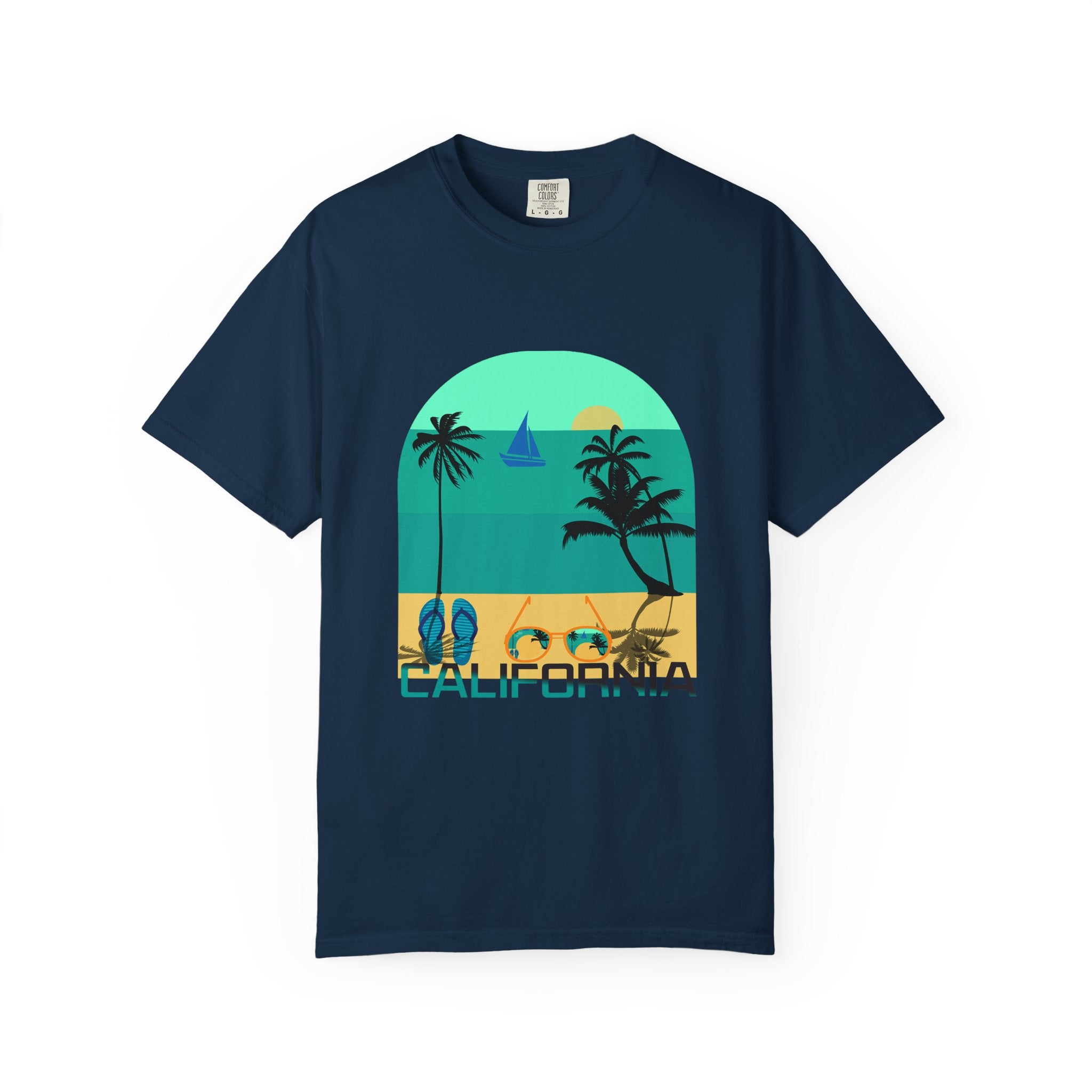 California Beach Surf T-Shirt  Retro Palm Trees & ‘SURFING’ Graphic