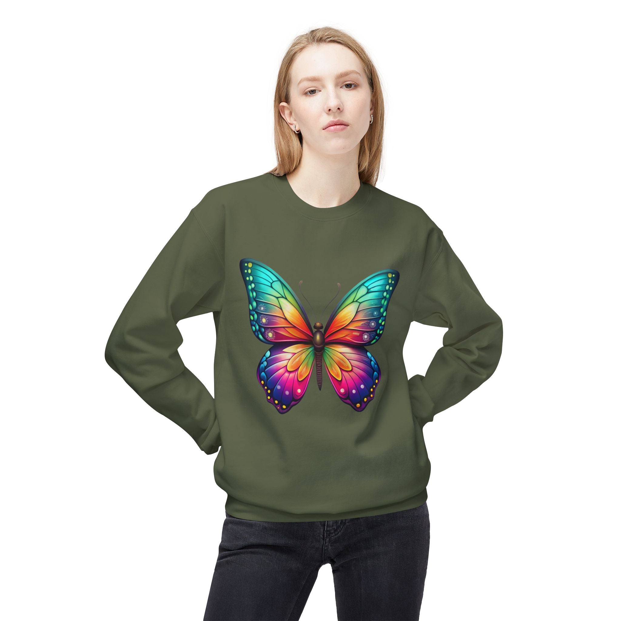 Rainbow Butterfly Sweatshirt Colorful Monarch Wing Graphic