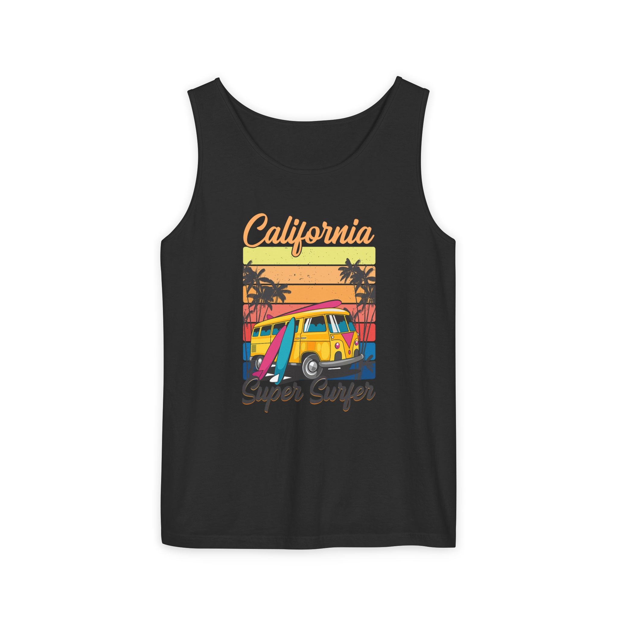 California Super Surfer Tank Top  Vintage Surf Van & Board Beach Graphic