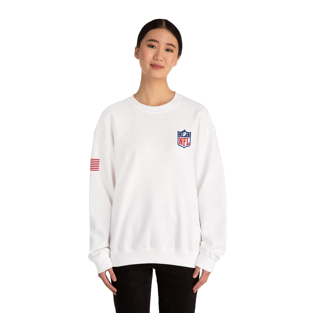 NFL Logo Crewneck Sweatshirt with American Flag Sleeve