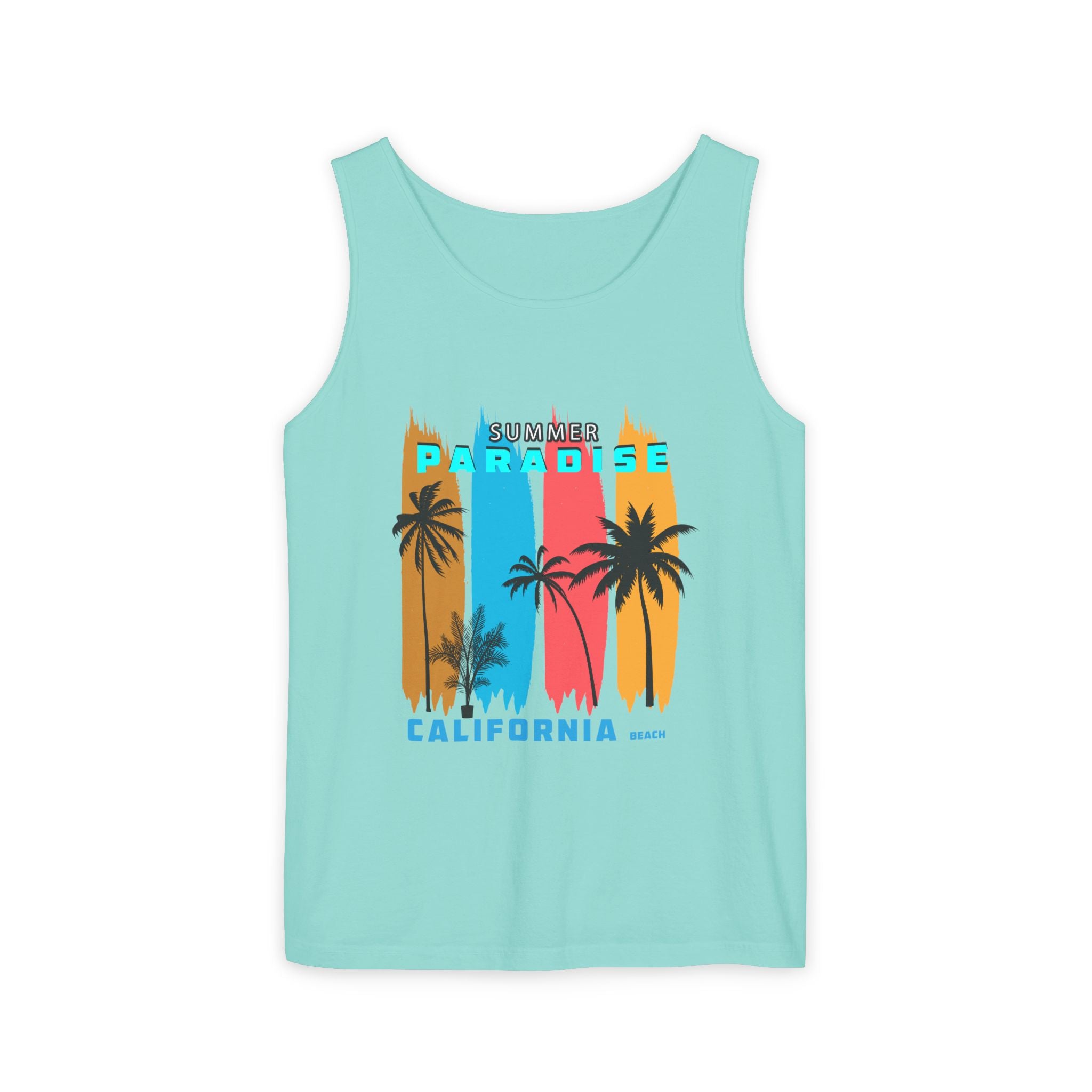 California Paradise Palm Tank Top Retro Beach Sunset Graphic