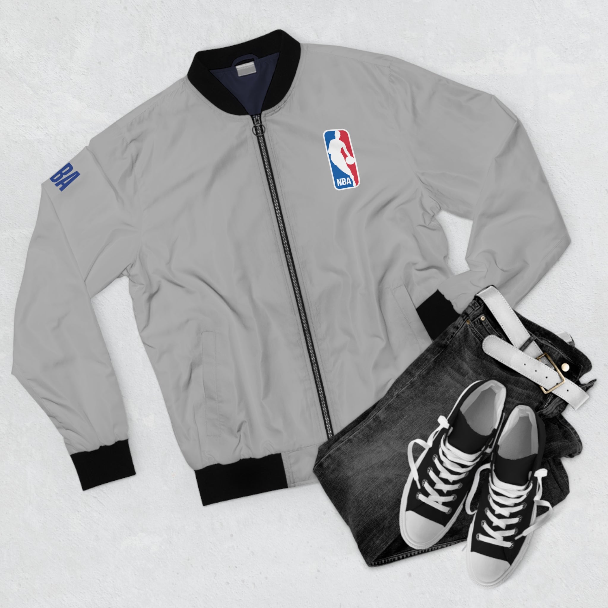 NBA Logo White Men's Bomber Jacket  Classic Basketball Team Jacket