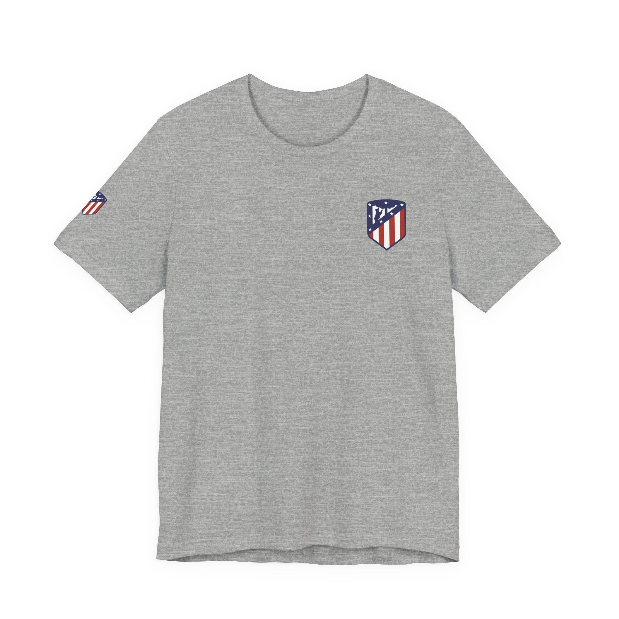 Atletico Madrid Shield T-Shirt Front Chest & Sleeve Logo Soccer Tee