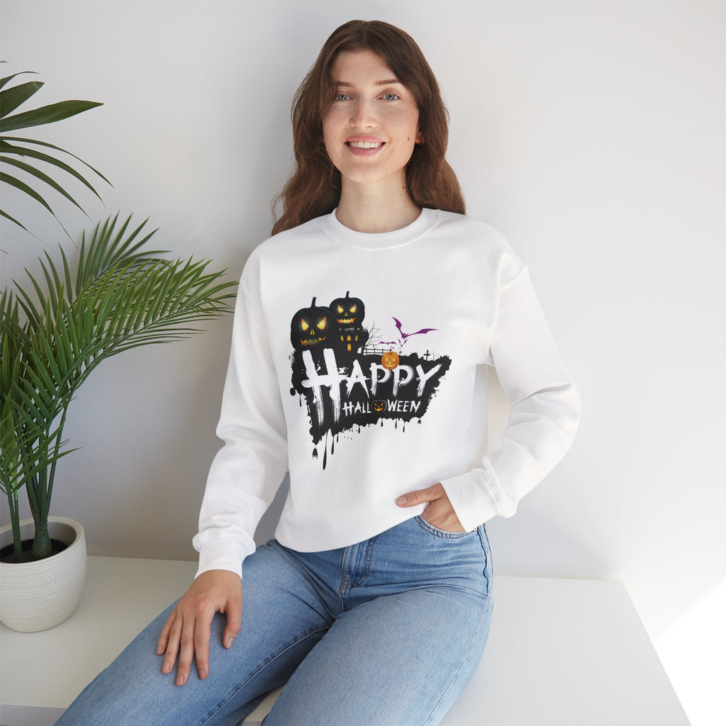Halloween Pumpkin Crewneck Sweatshirt — "Happy Halloween" Graphic