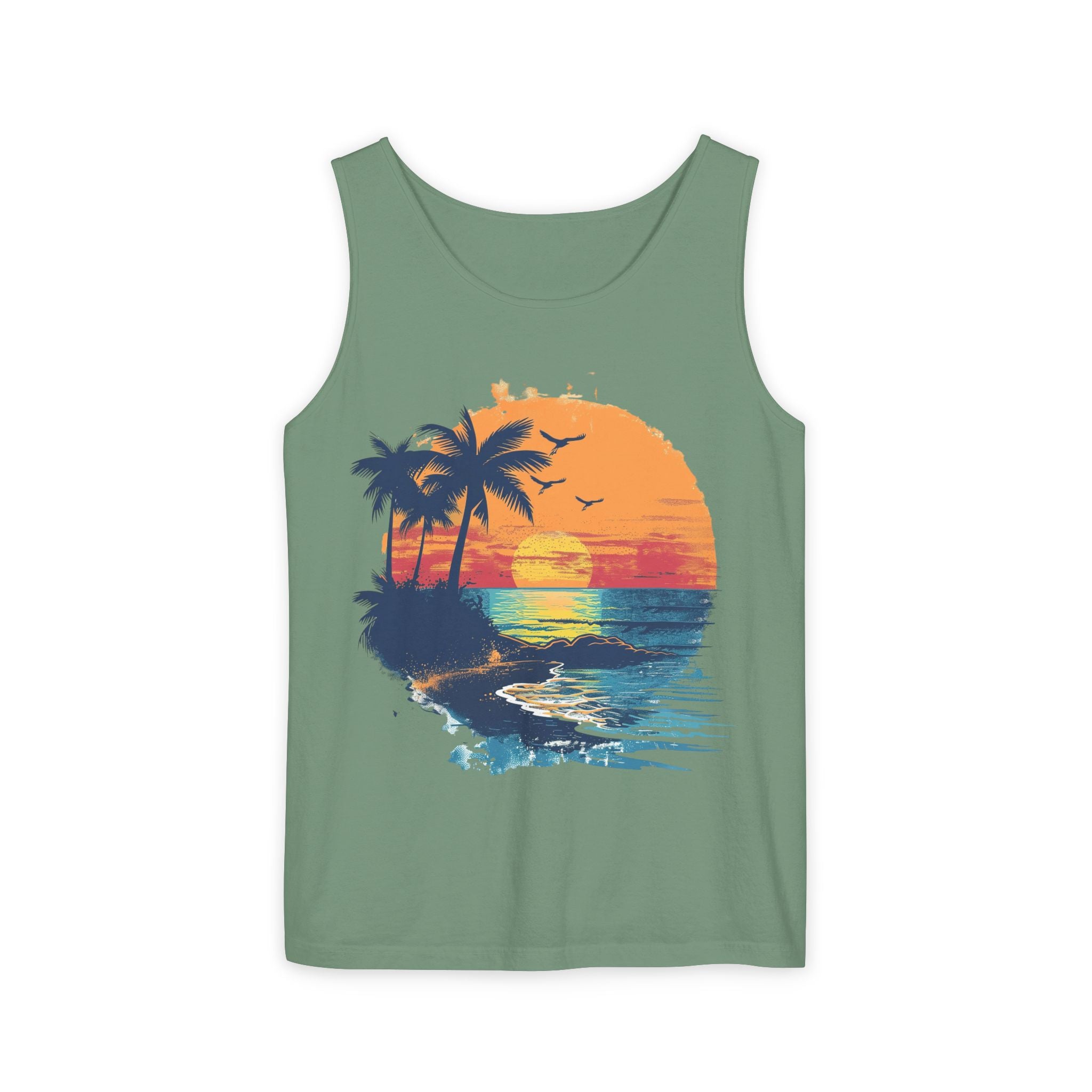 Tropical Sunset Tank Top Palm Tree Beach Graphic Tank
