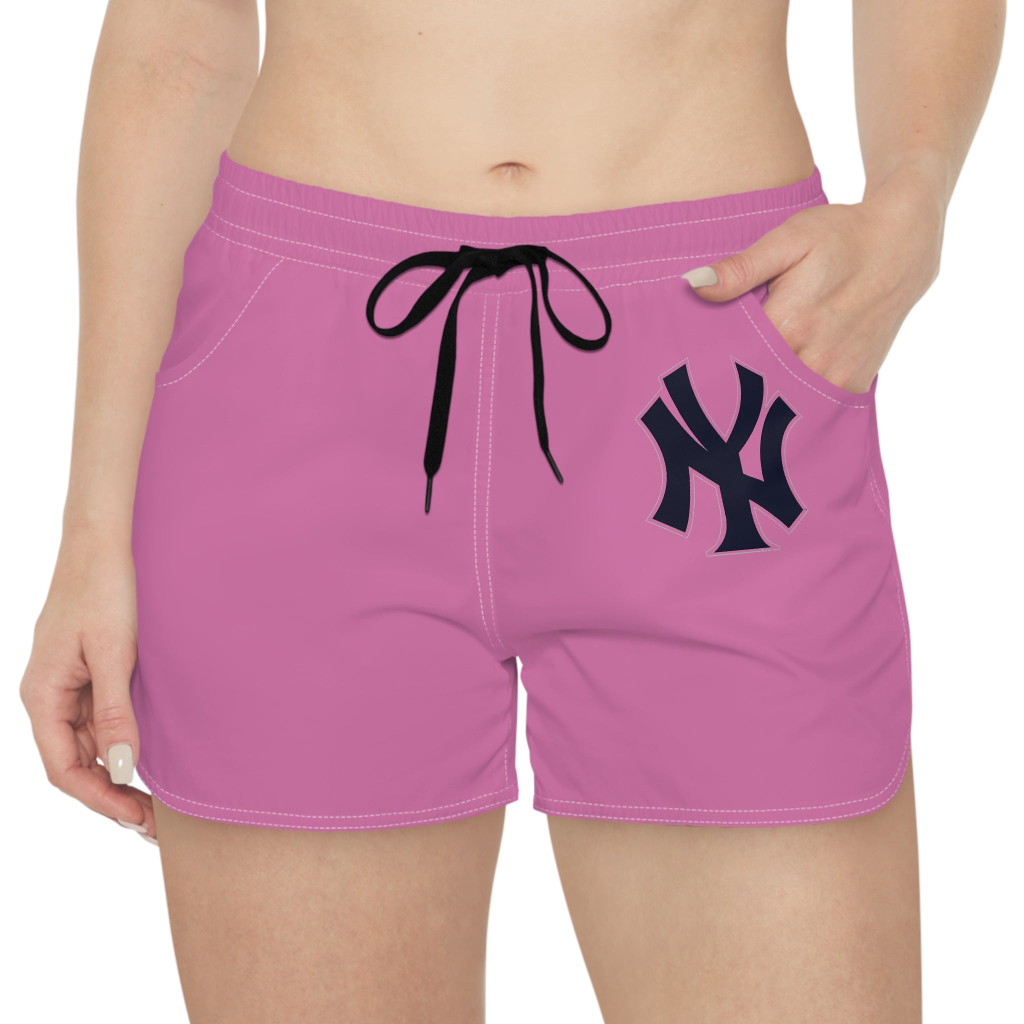 Pink Casual Women's Shorts with Navy Logo — Comfortable Lounge & Athletic Beachwear