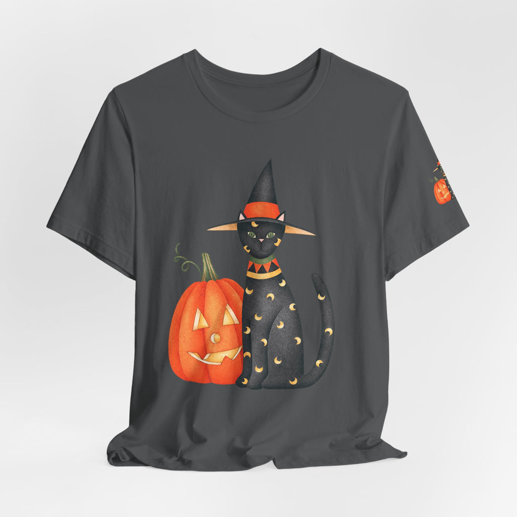 Halloween Cat Tee, Spooky Cat Shirt, Unisex Halloween T-Shirt, Pumpkin Cat Apparel, Halloween Costume Tee