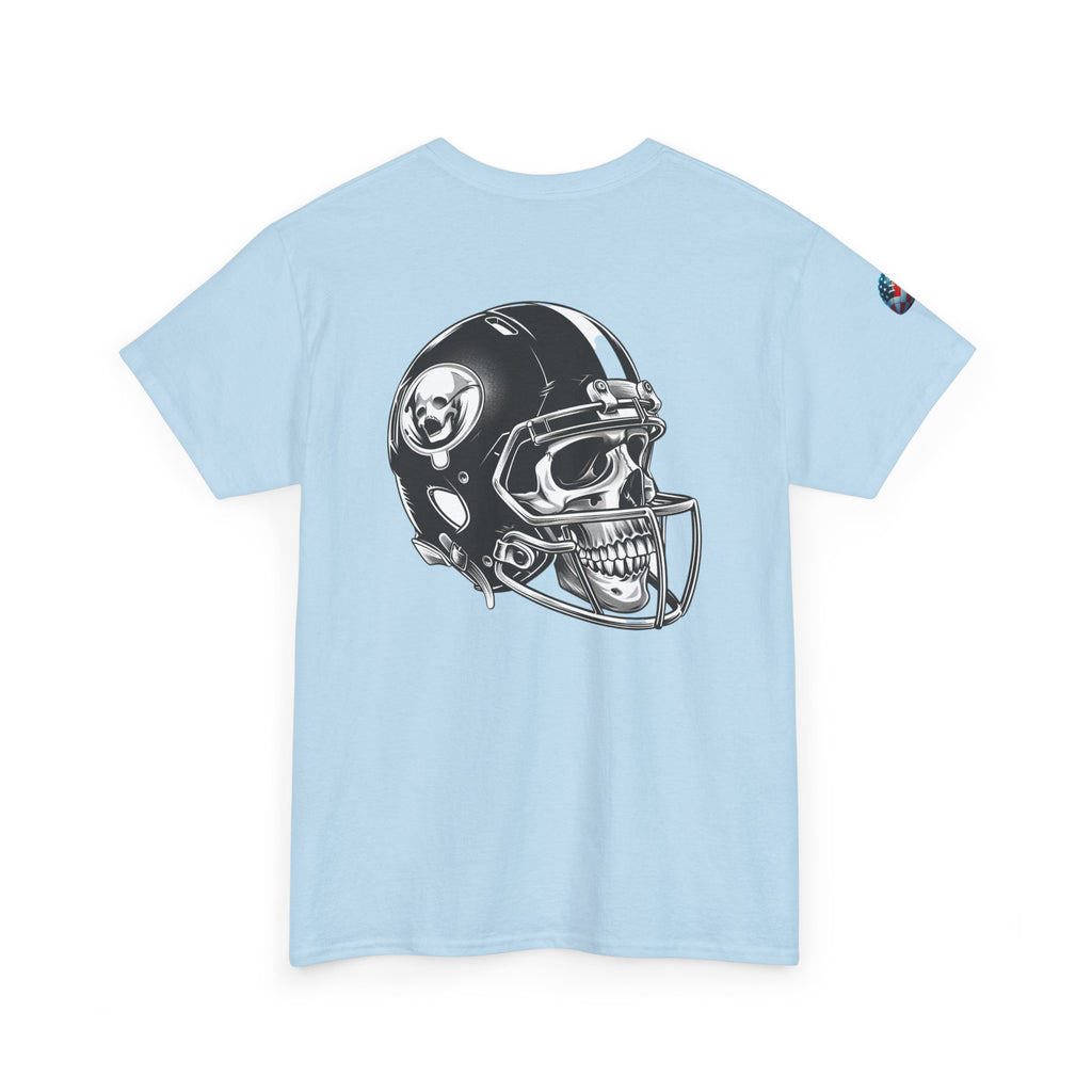 Skull Helmet Football Tee — Grunge Athletic Graphic T‑Shirt