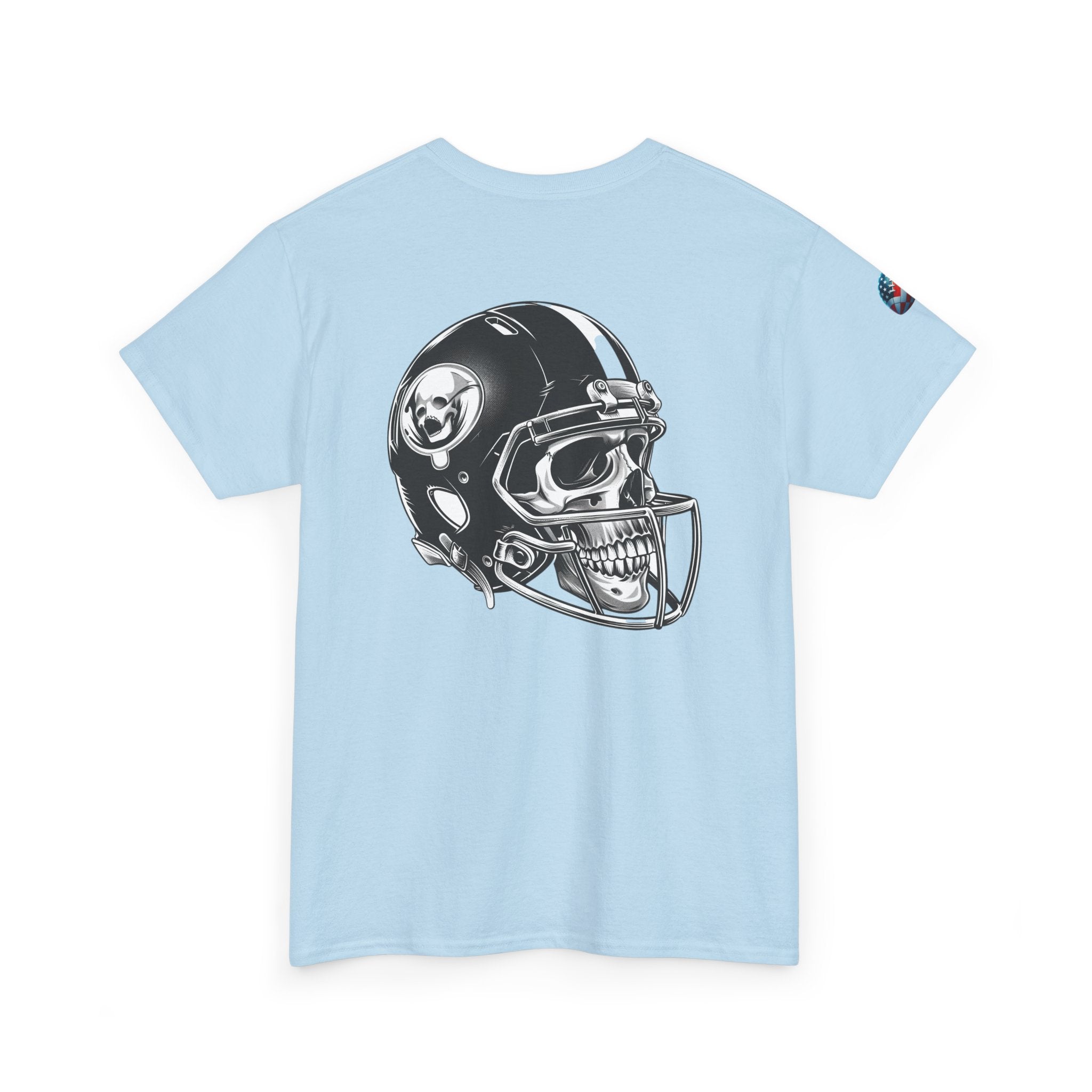 Skull Helmet Football Tee — Grunge Athletic Graphic T‑Shirt