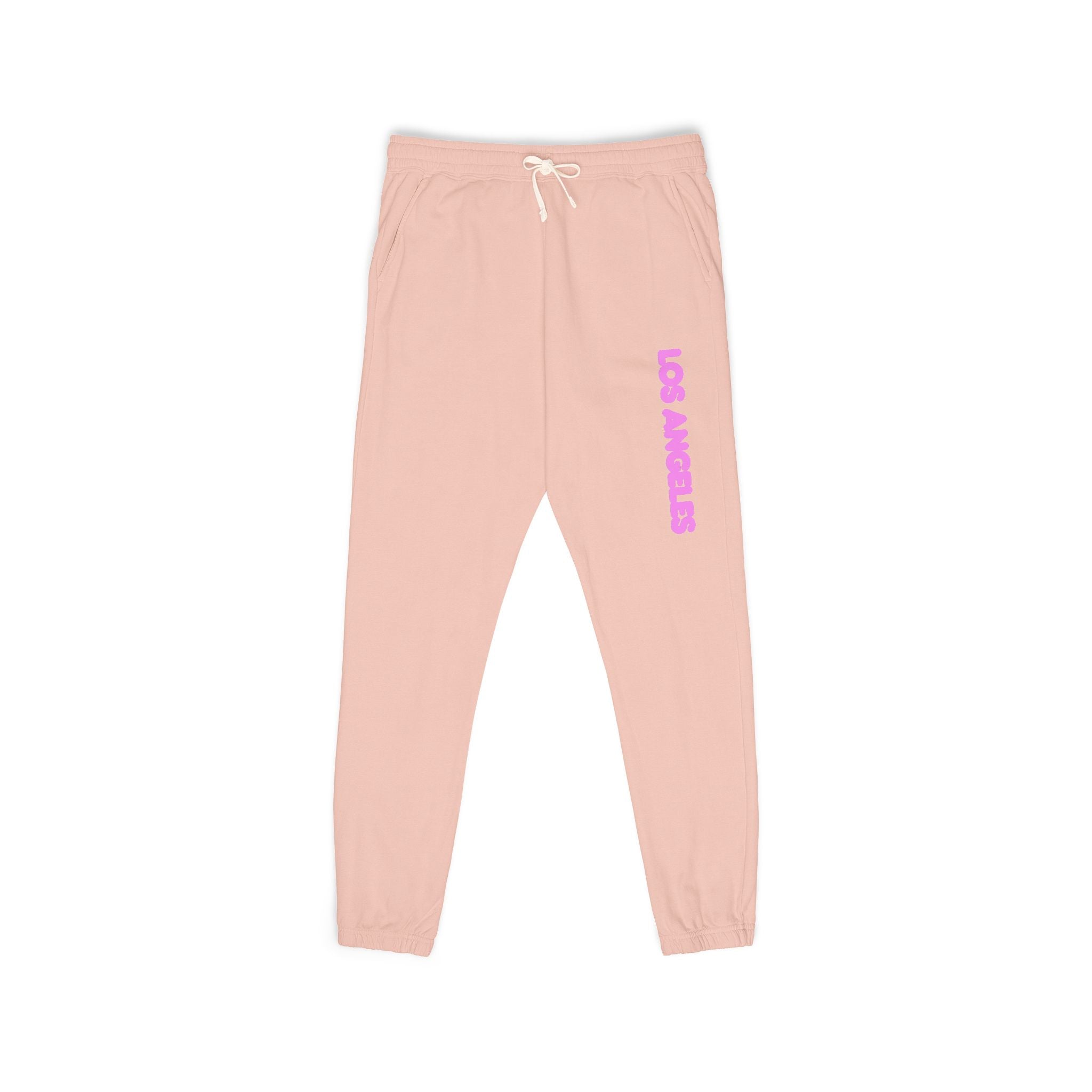 Los Angeles Pink Script Sweatpants  Garment-Dyed Fleece Joggers