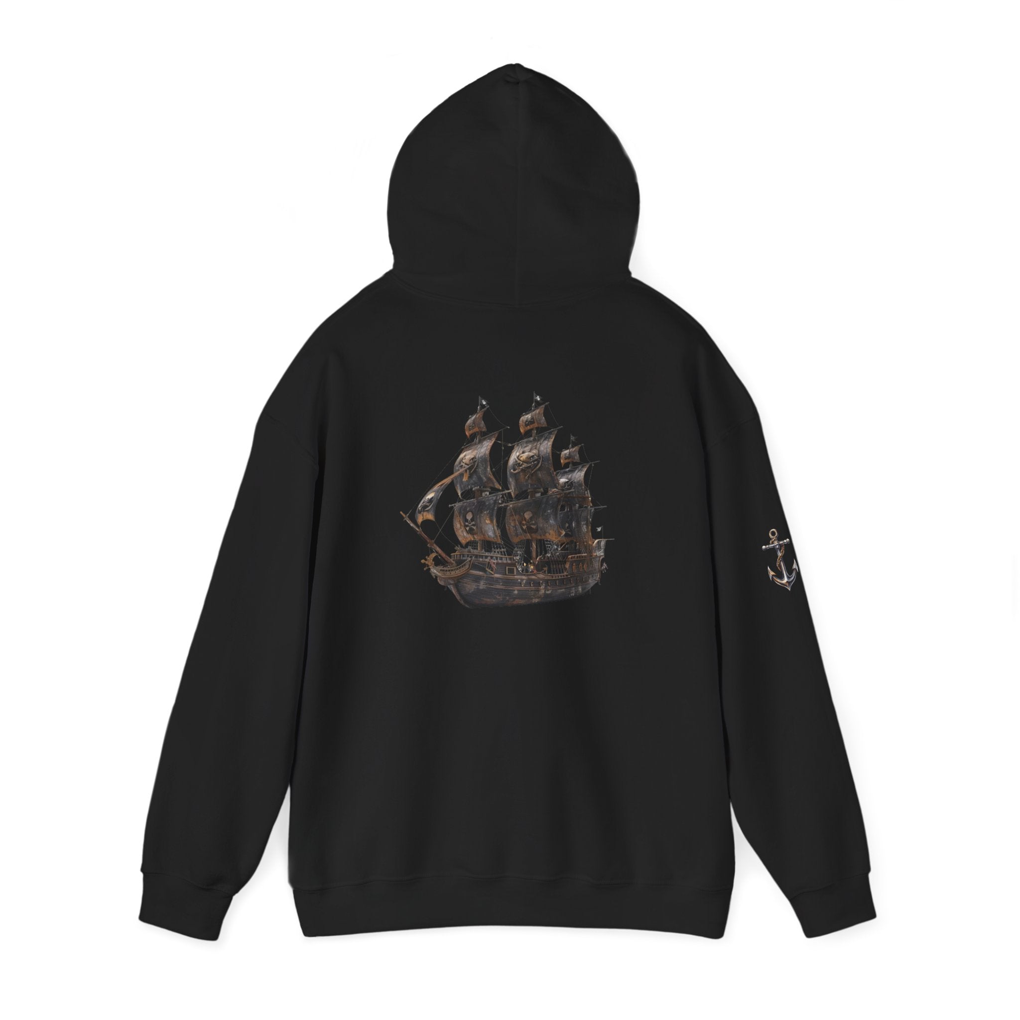 Nautical Ship Hoodie  Vintage Pirate Galleon Sweatshirt with Anchor Sleeve