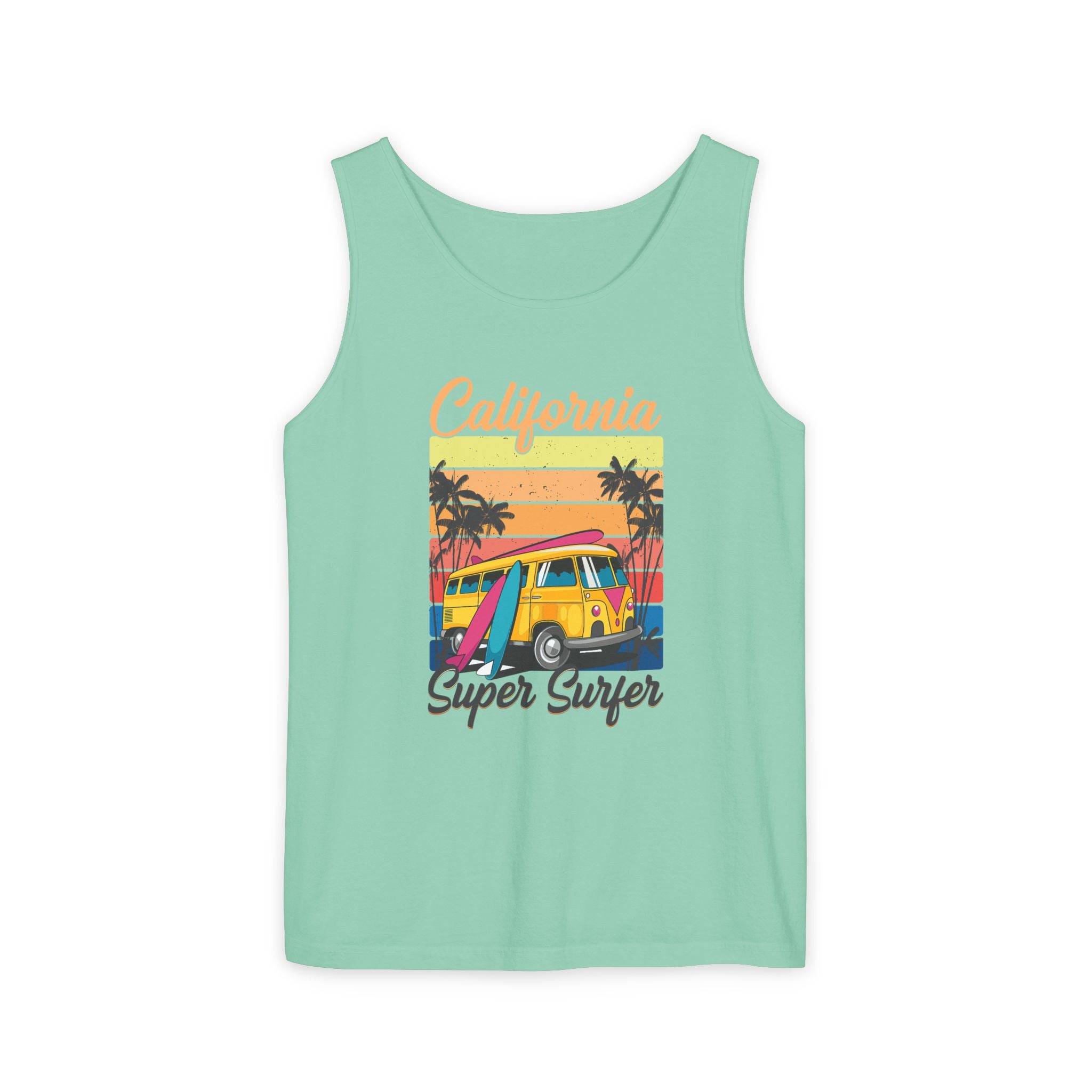 California Super Surfer Tank Top  Vintage Surf Van & Board Beach Graphic