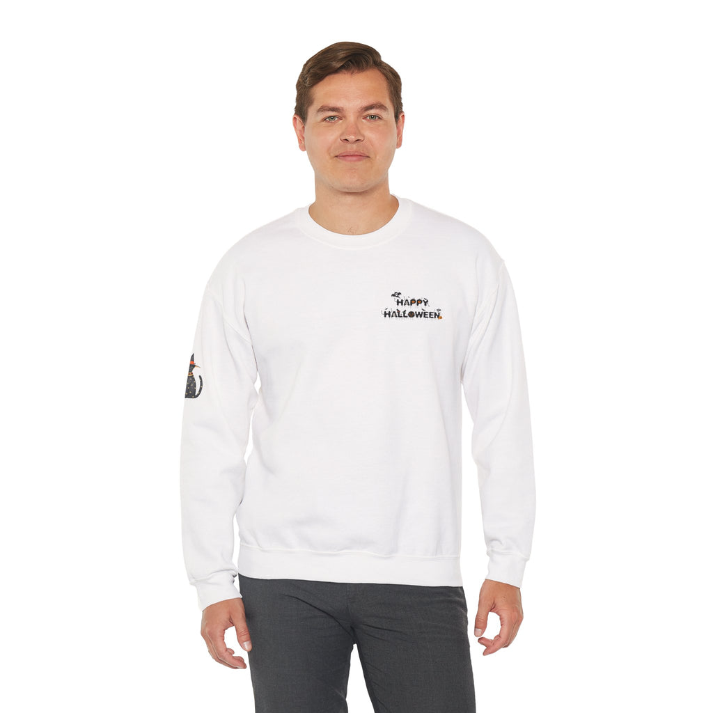 Halloween Candy Crewneck Sweatshirt — 'Happy Halloween' Jack-o'-Lantern & Candy Design