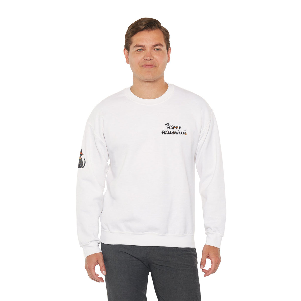 Halloween Candy Crewneck Sweatshirt — 'Happy Halloween' Jack-o'-Lantern & Candy Design