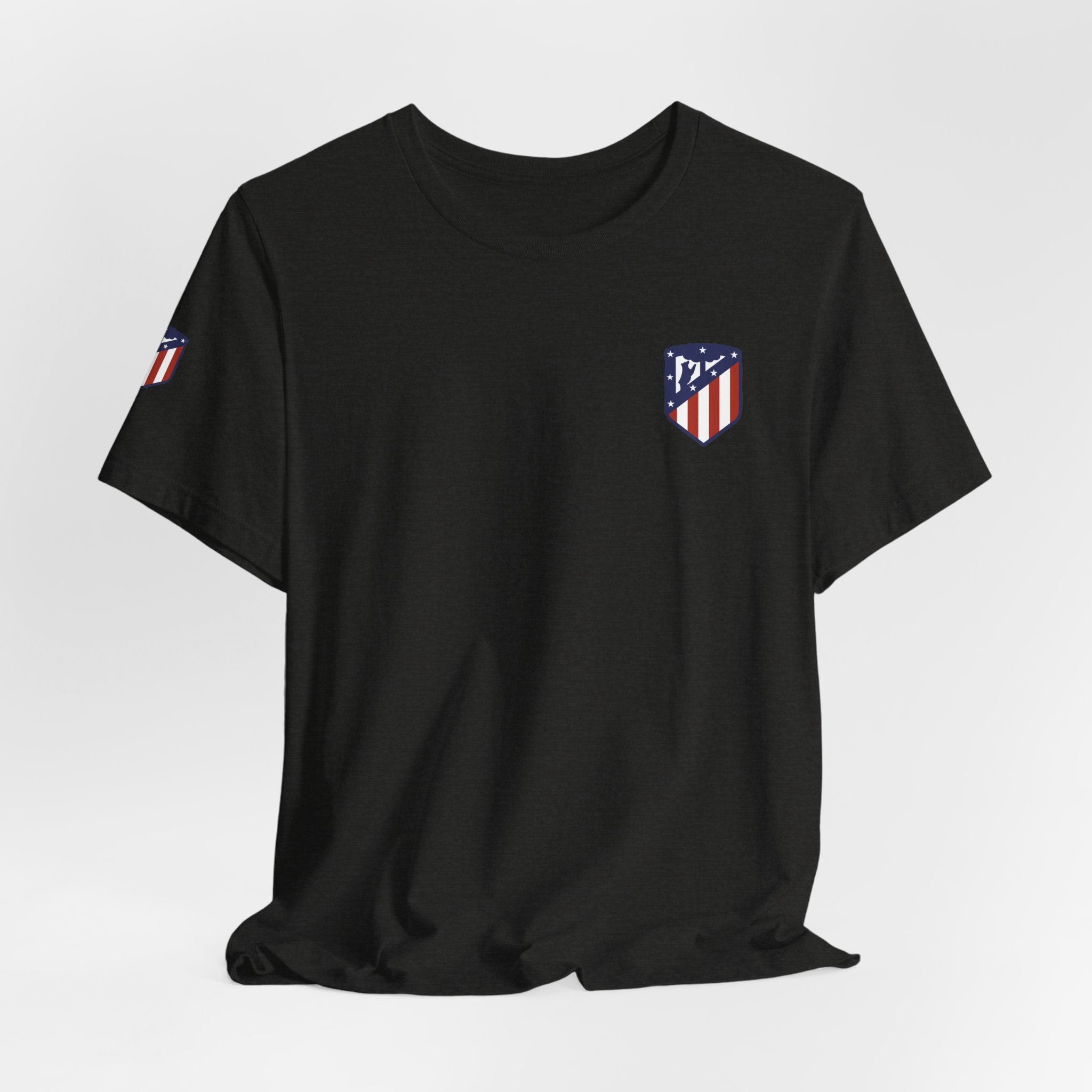 Atletico Madrid Shield T-Shirt Front Chest & Sleeve Logo Soccer Tee