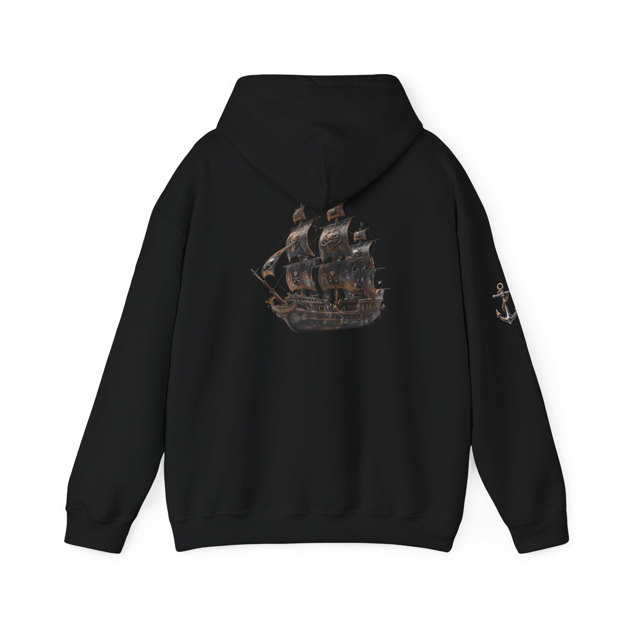 Nautical Ship Hoodie  Vintage Pirate Galleon Sweatshirt with Anchor Sleeve