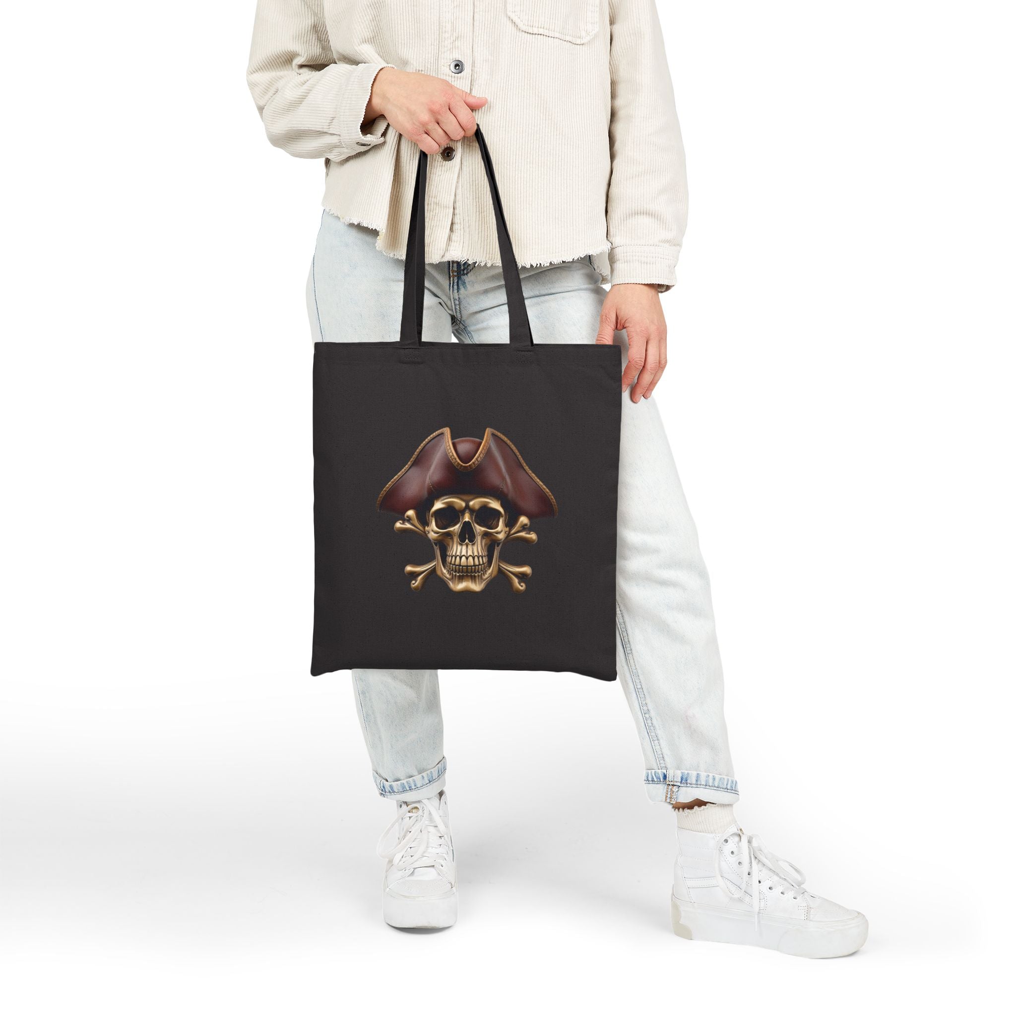 Pirate Skull & Anchor Canvas Tote Bag — Nautical Pirate Beach Shopping Tote