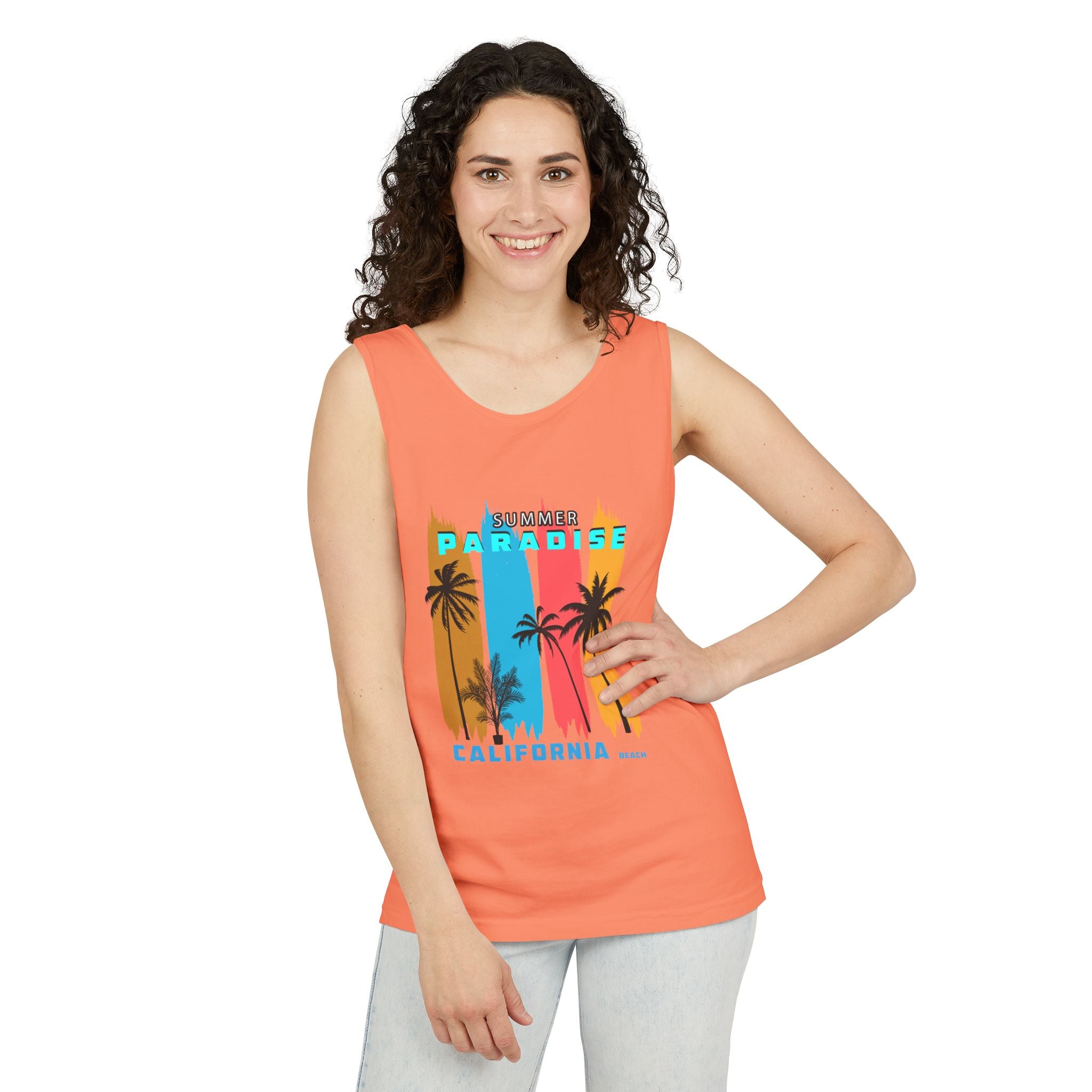 California Paradise Palm Tank Top Retro Beach Sunset Graphic