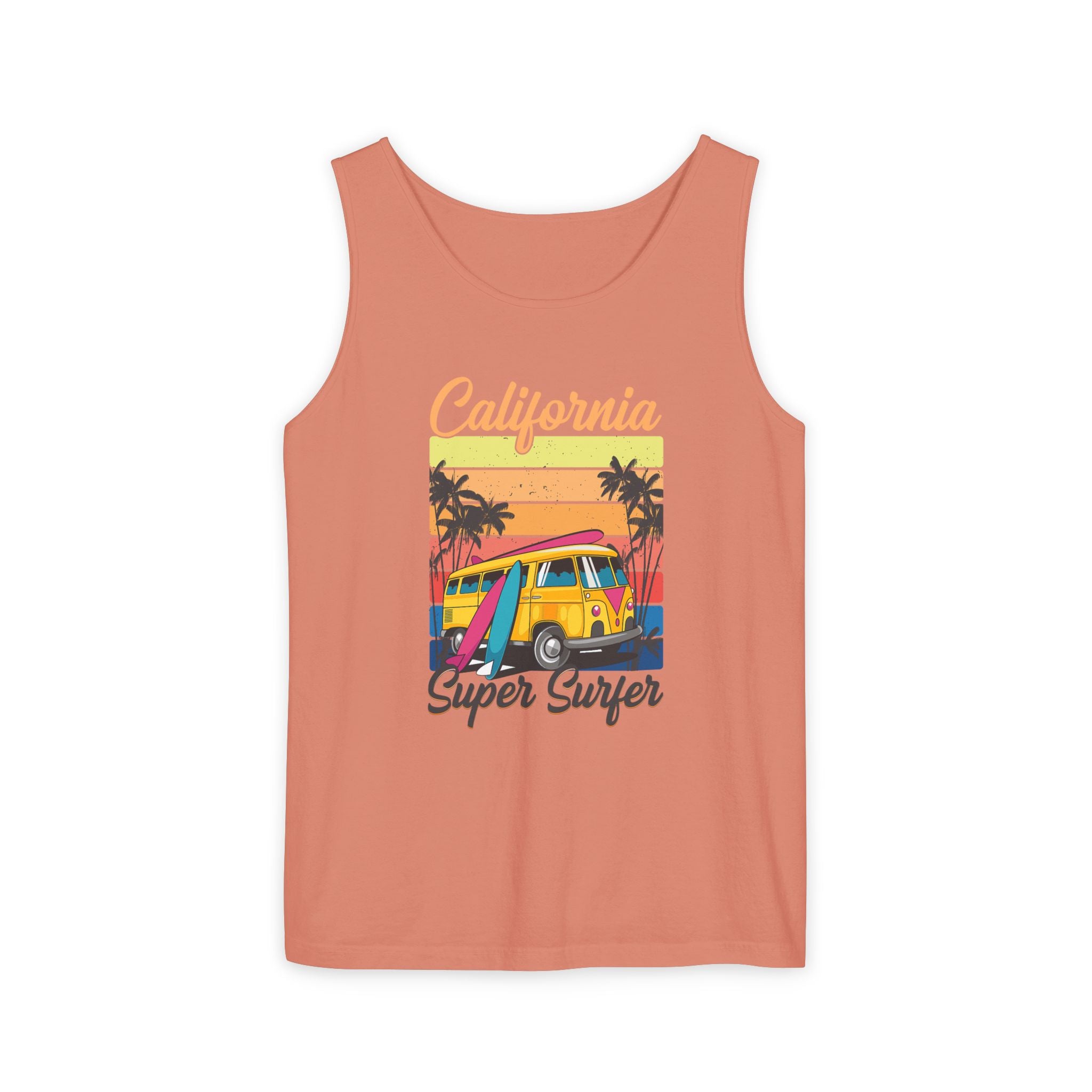 California Super Surfer Tank Top  Vintage Surf Van & Board Beach Graphic
