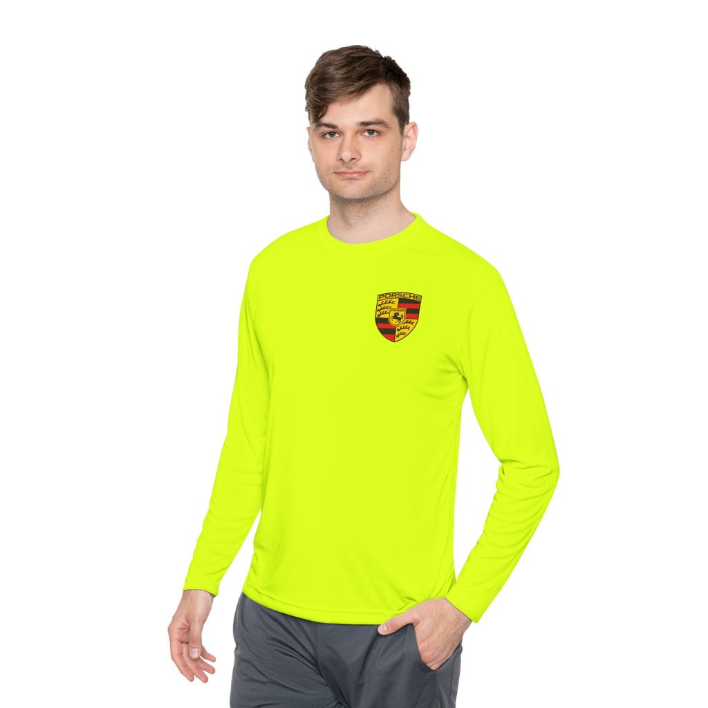Porsche Racing Graphic Long Sleeve Tee Sports Car Crest and Rear View Print