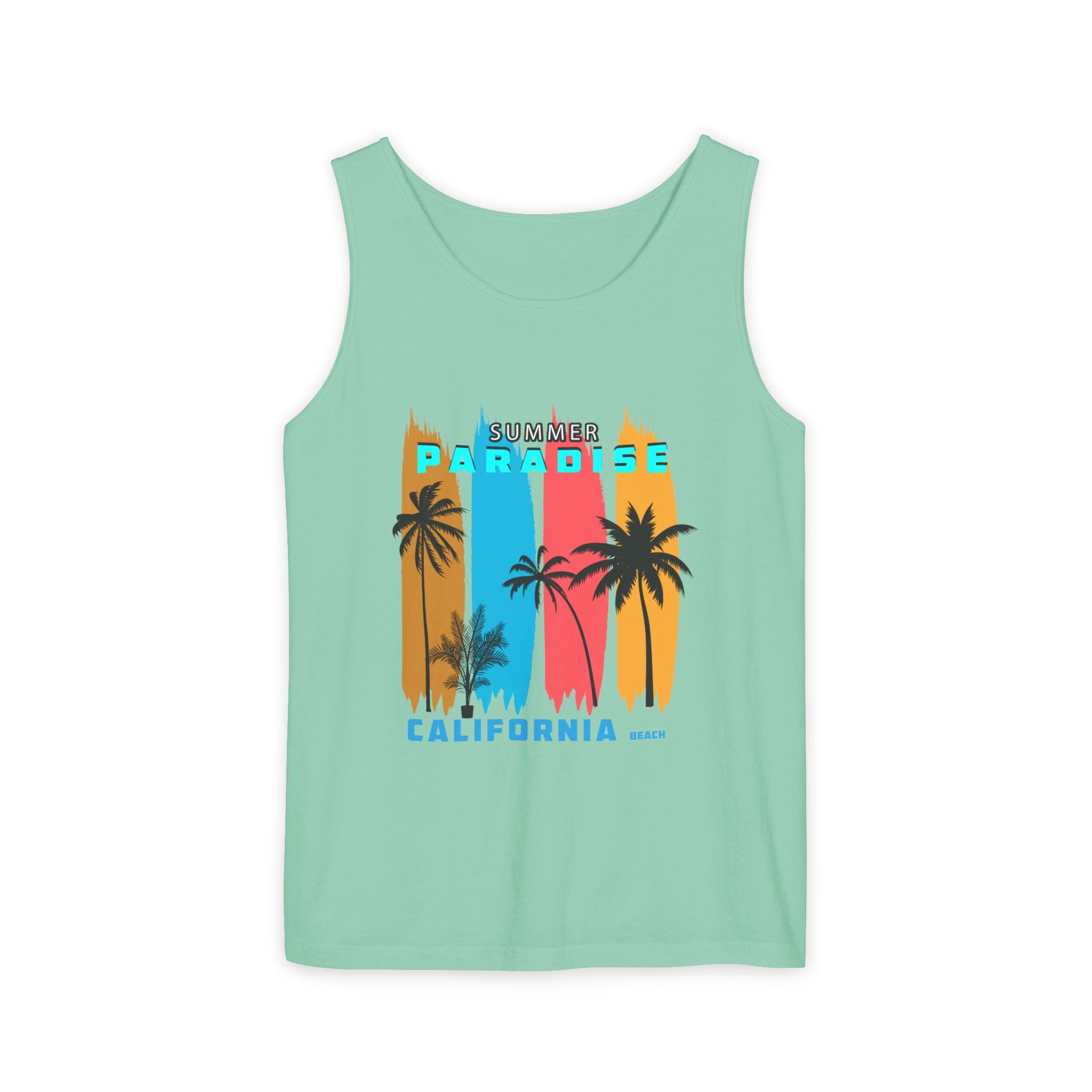 California Paradise Palm Tank Top Retro Beach Sunset Graphic