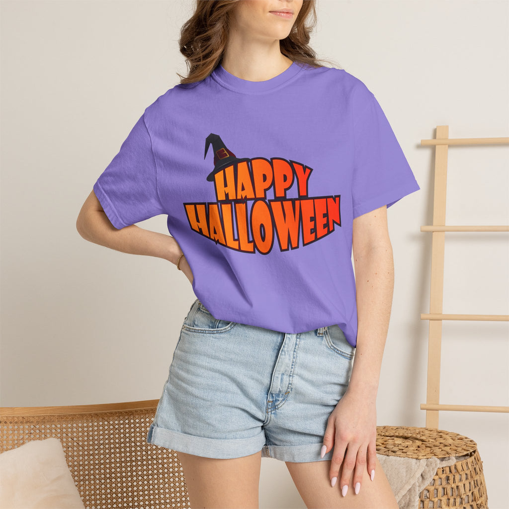 Halloween Icons T-Shirt — "Happy Halloween" Graphic Tee with Spooky Back Illustrations