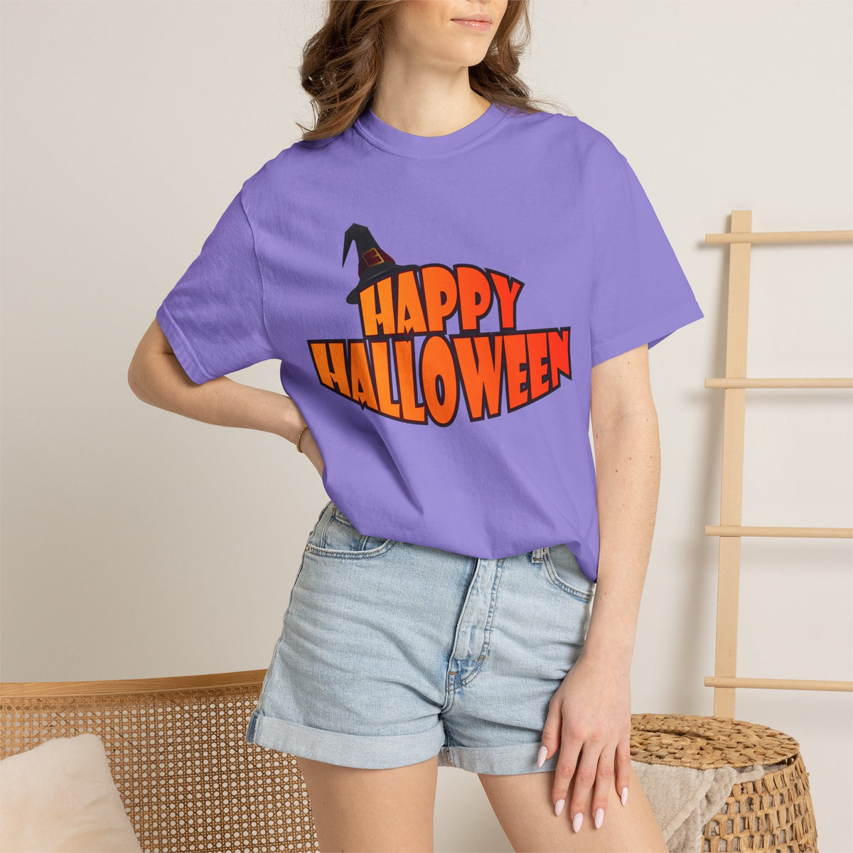 Halloween Icons T-Shirt — "Happy Halloween" Graphic Tee with Spooky Back Illustrations