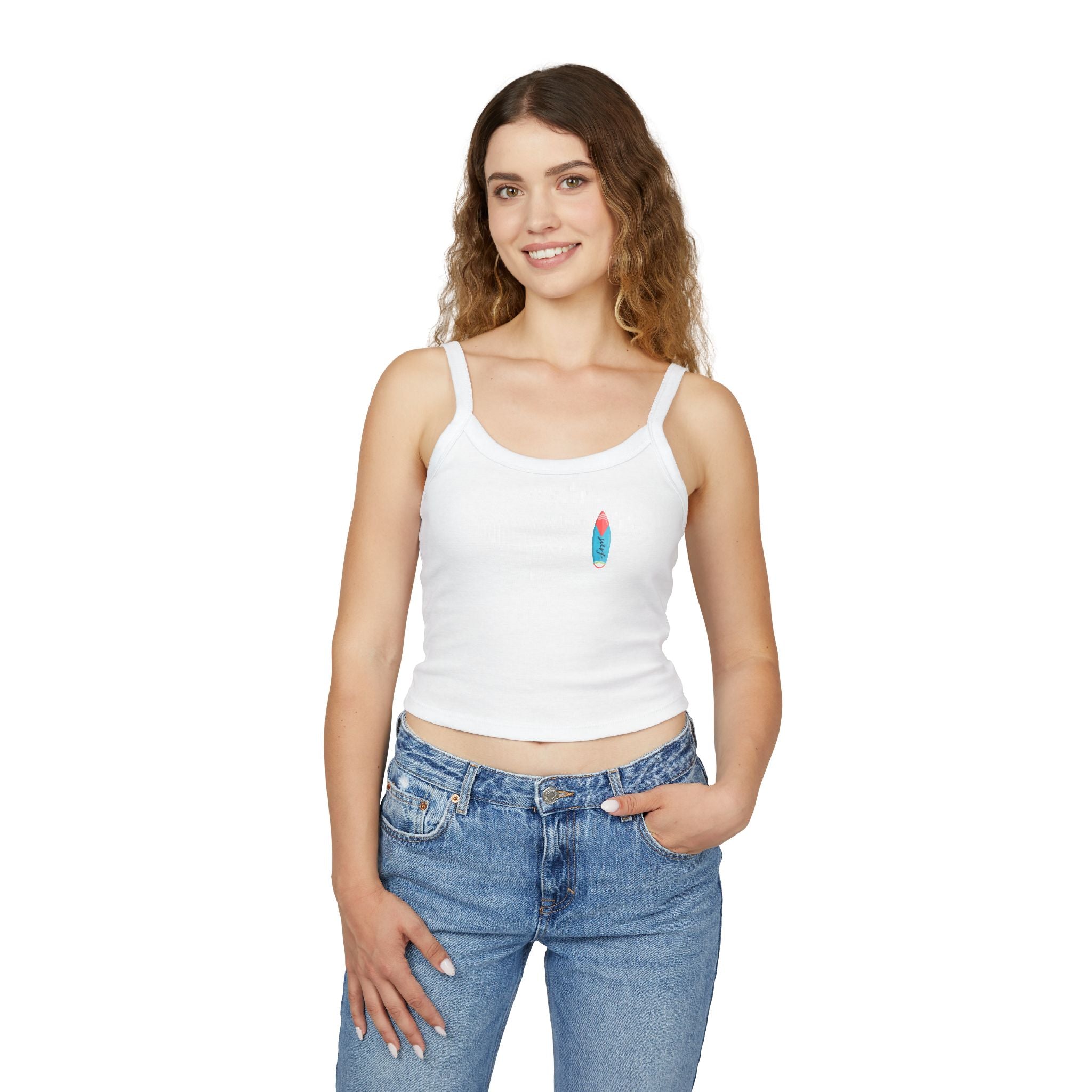 Surfing Woman Spaghetti Strap Tank Top  Woman Surfing on a Surfboard