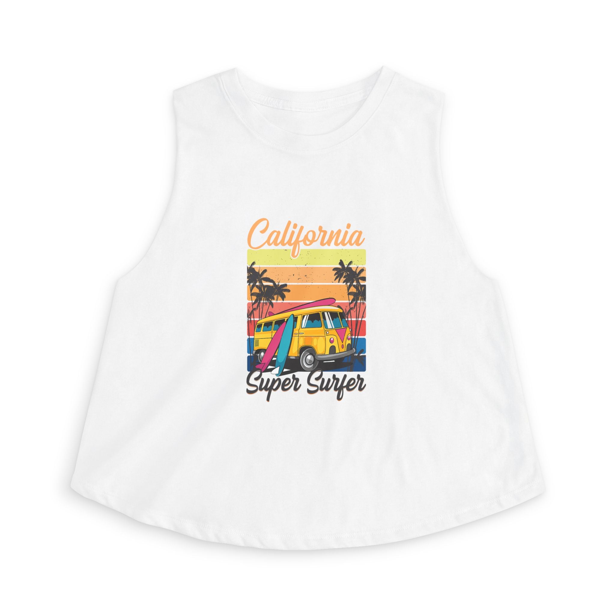 California Super Surfer Crop Top Retro Beach Van Surf Graphic