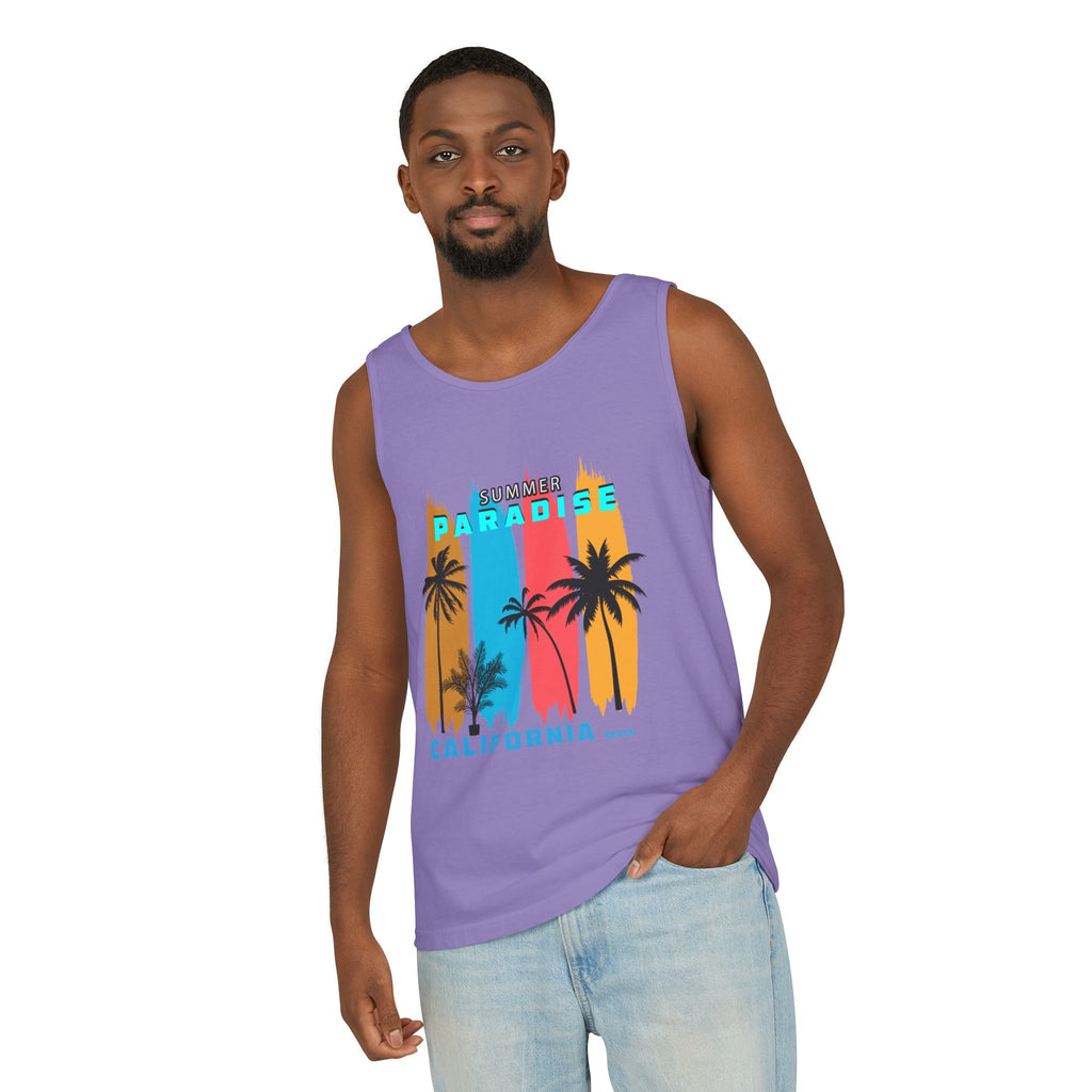 California Paradise Palm Tank Top Retro Beach Sunset Graphic