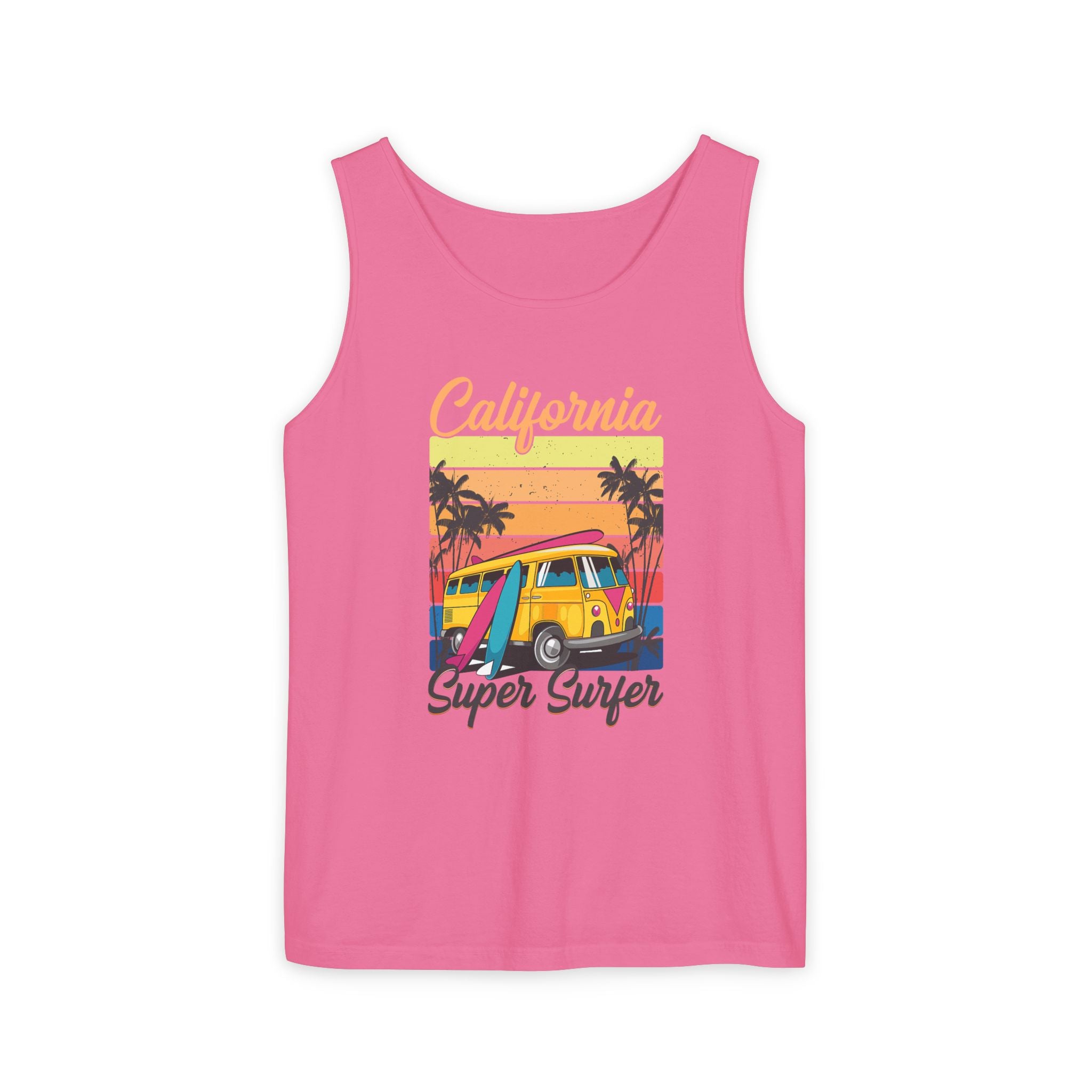 California Super Surfer Tank Top  Vintage Surf Van & Board Beach Graphic
