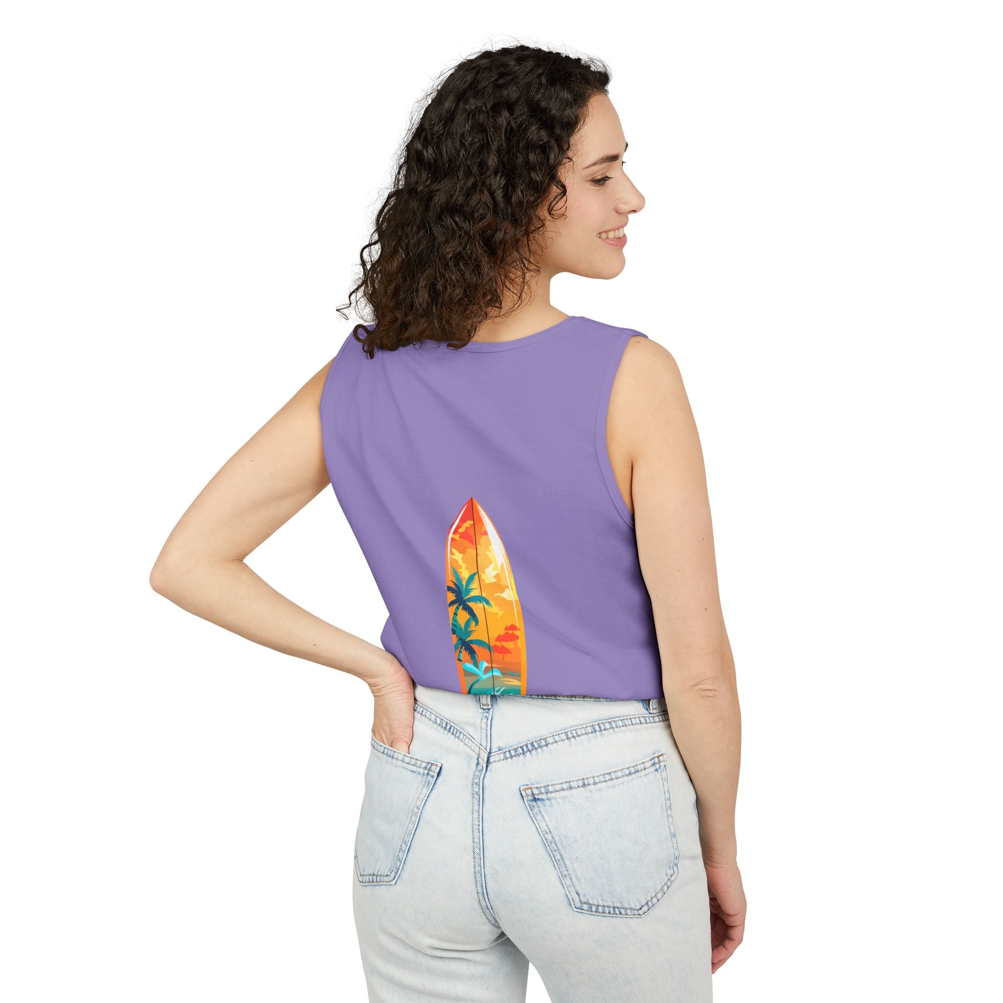 California Paradise Palm Tank Top Retro Beach Sunset Graphic