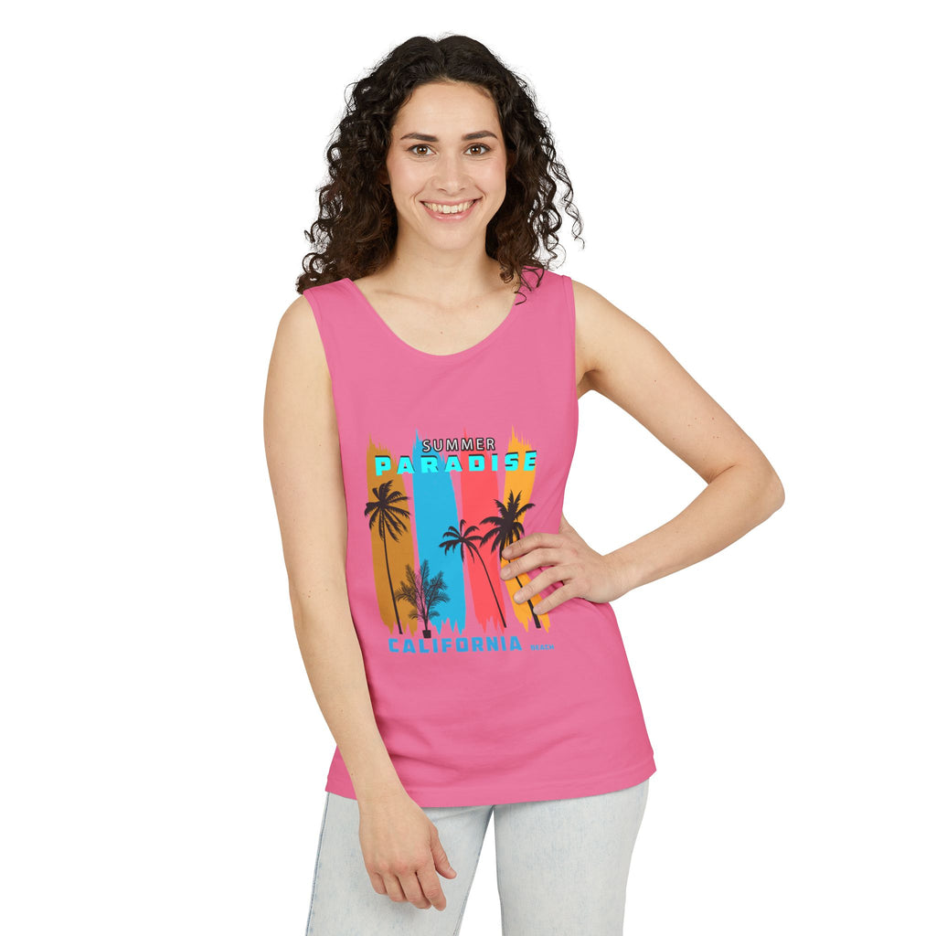 California Paradise Palm Tank Top Retro Beach Sunset Graphic