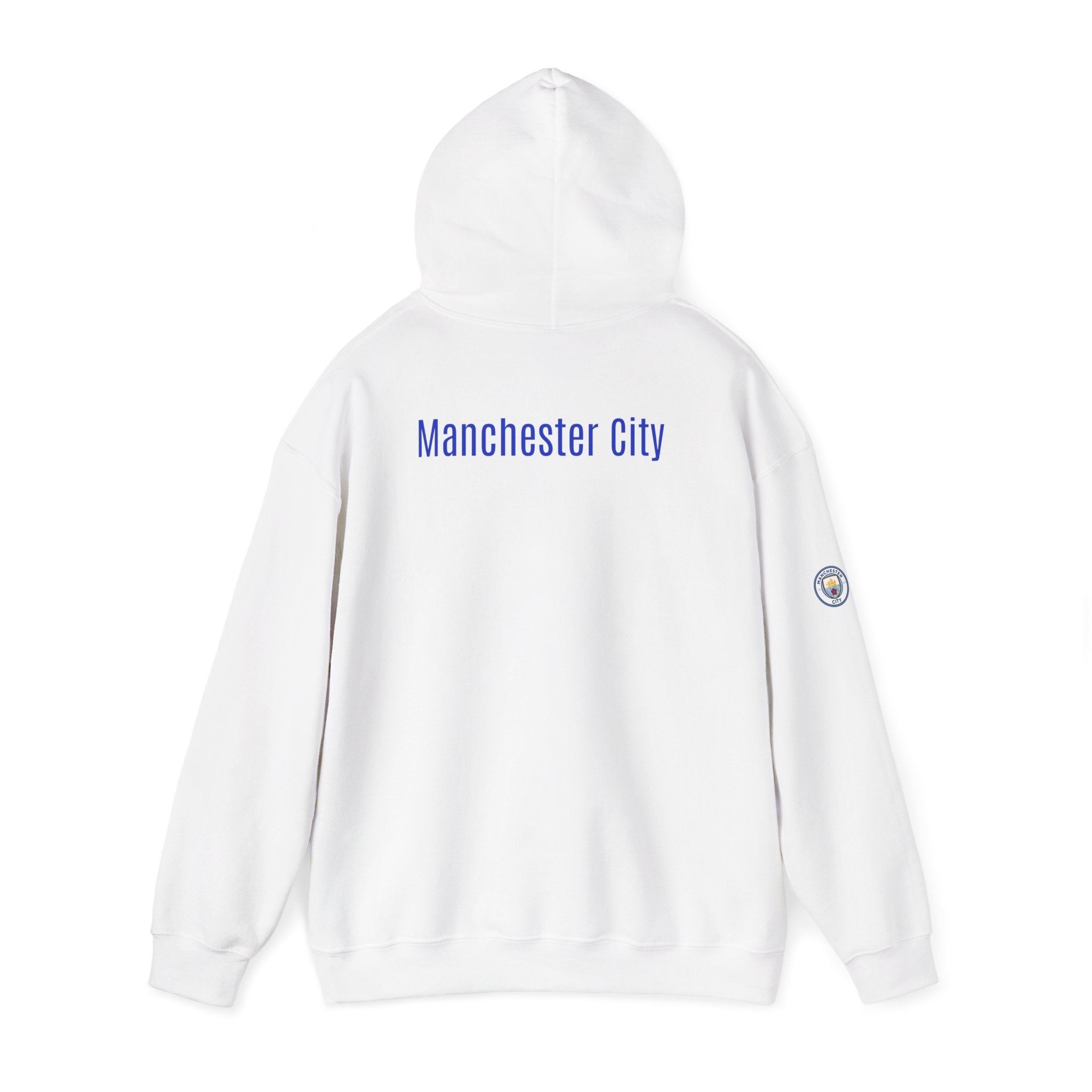 Manchester City Hoodie — Minimal Crest Logo Back Text Pullover
