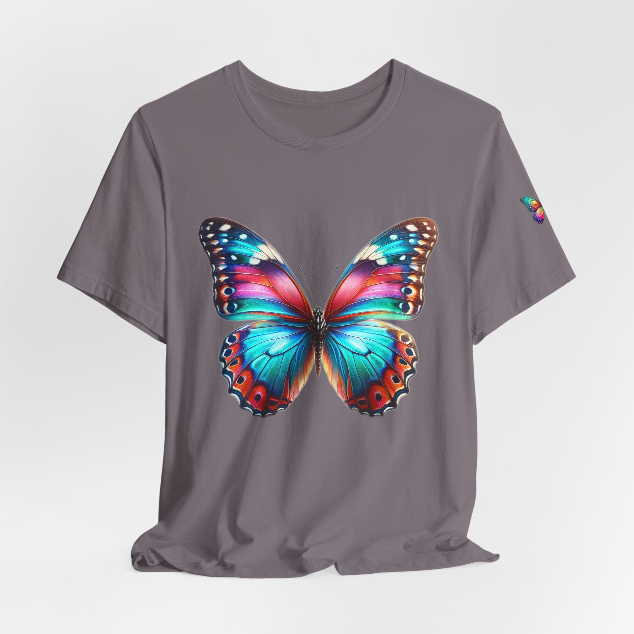 Vibrant Rainbow Butterfly Tee Colorful Monarch Wing Graphic