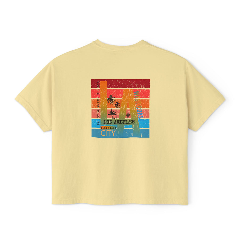 Los Angeles Sunset Women's Boxy Tee  Retro Palm Tree City Graphic