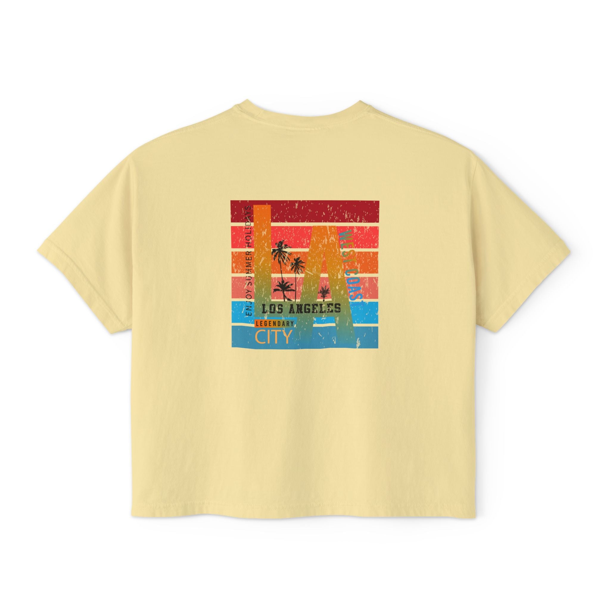 Los Angeles Sunset Women's Boxy Tee  Retro Palm Tree City Graphic