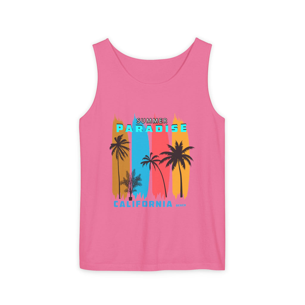 California Paradise Palm Tank Top Retro Beach Sunset Graphic