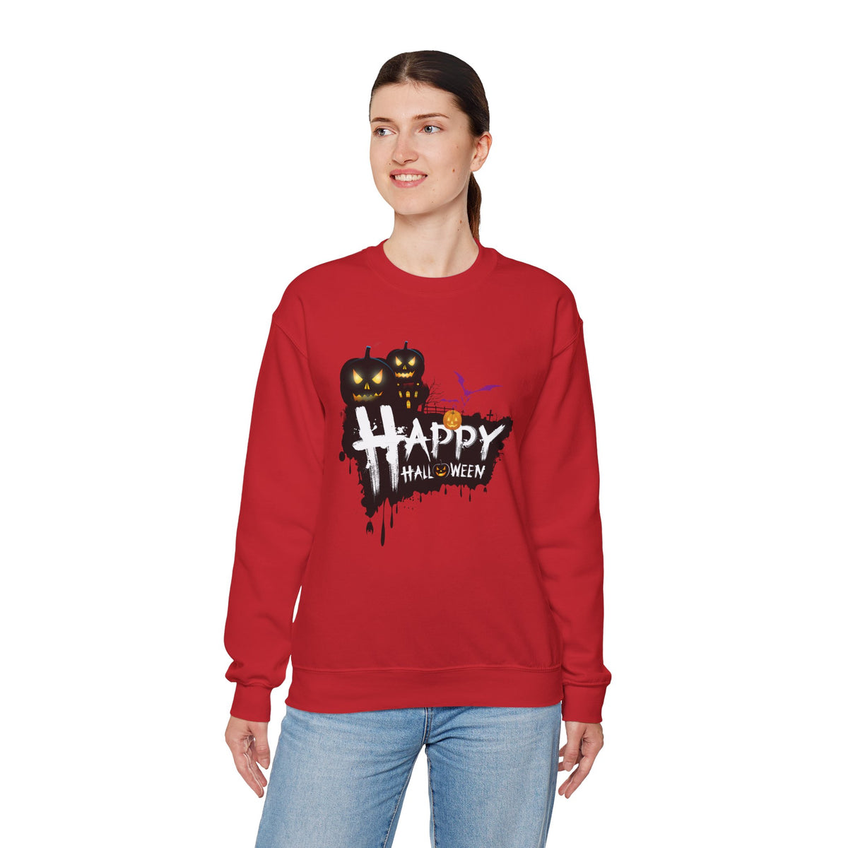 Halloween Pumpkin Crewneck Sweatshirt — "Happy Halloween" Graphic