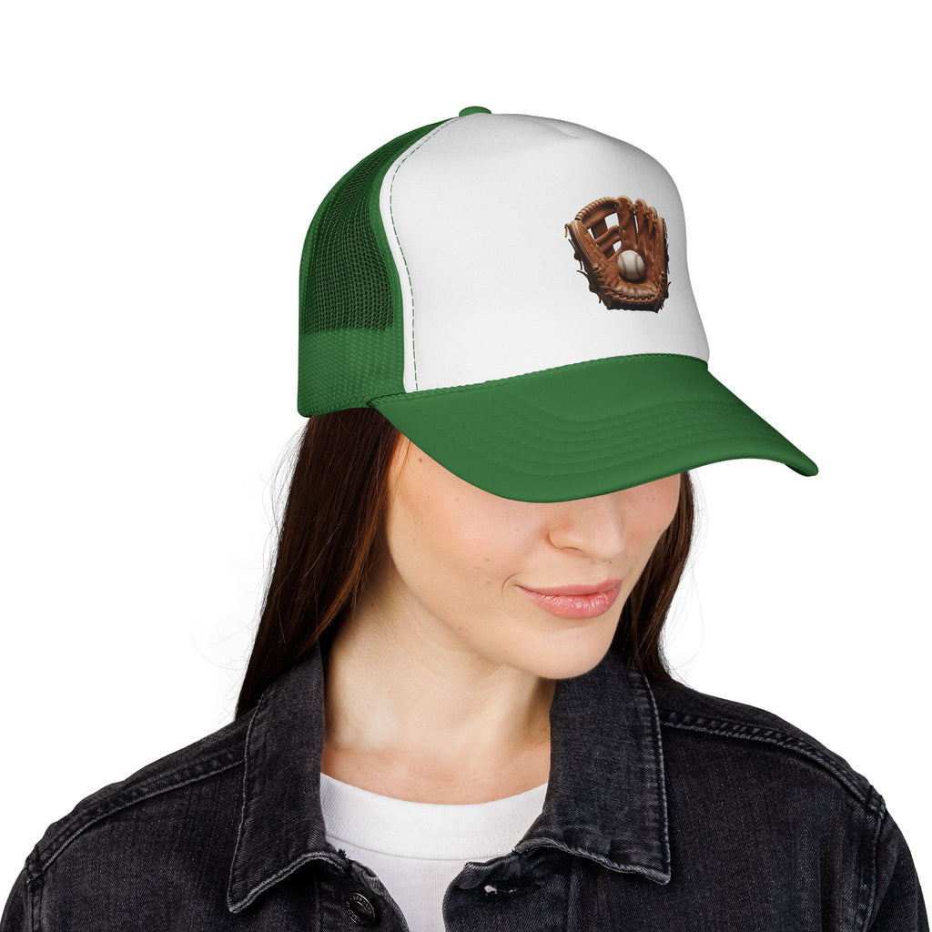 Baseball Glove Trucker Cap  Vintage Glove & Ball Mesh Hat