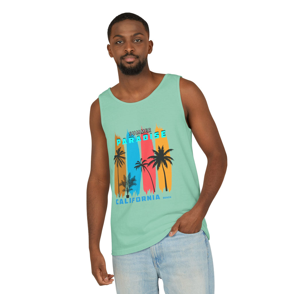 California Paradise Palm Tank Top Retro Beach Sunset Graphic