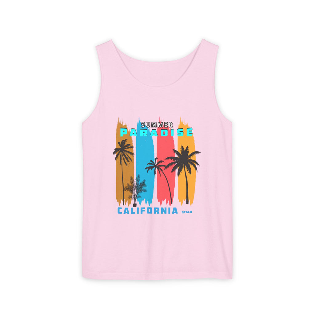 California Paradise Palm Tank Top Retro Beach Sunset Graphic