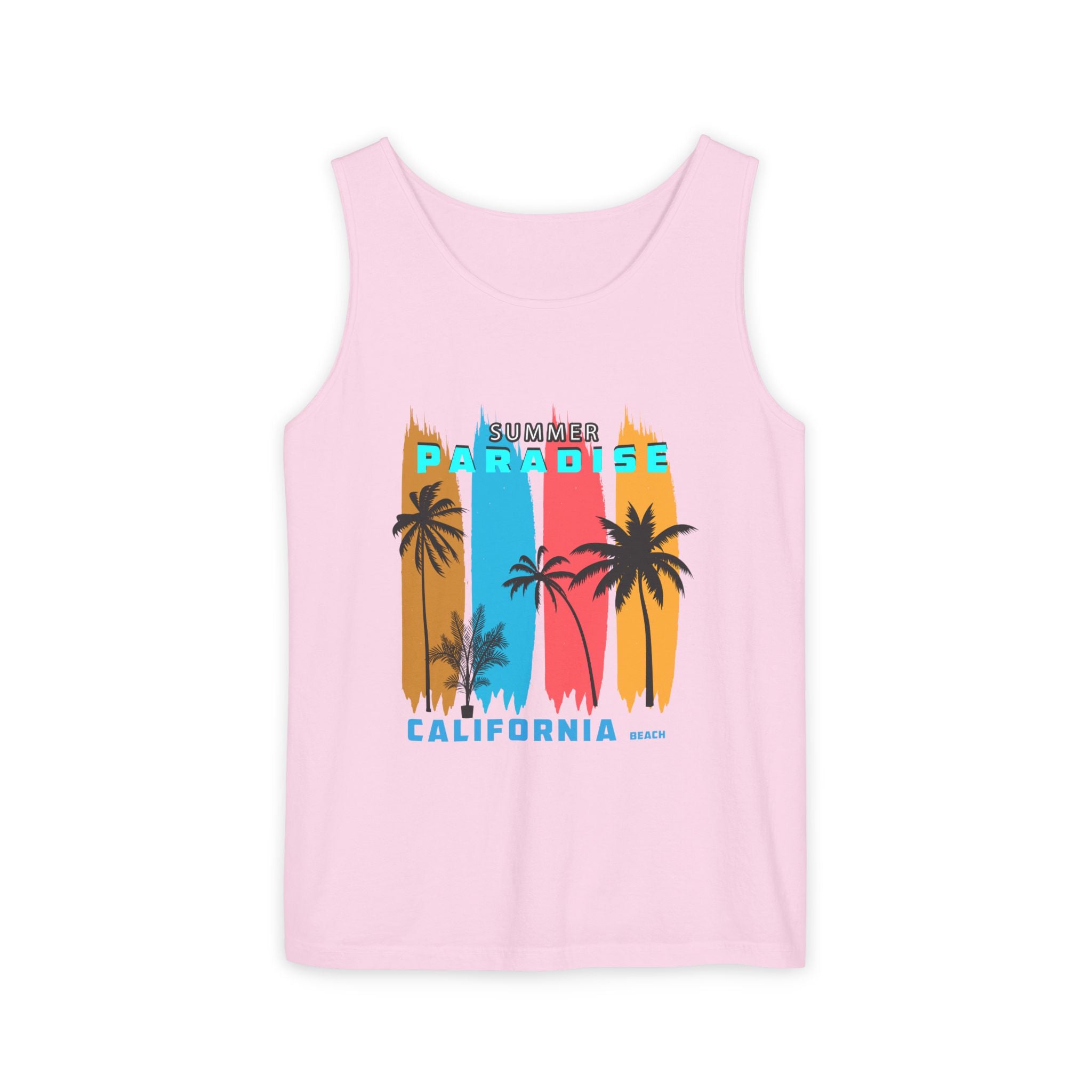 California Paradise Palm Tank Top Retro Beach Sunset Graphic