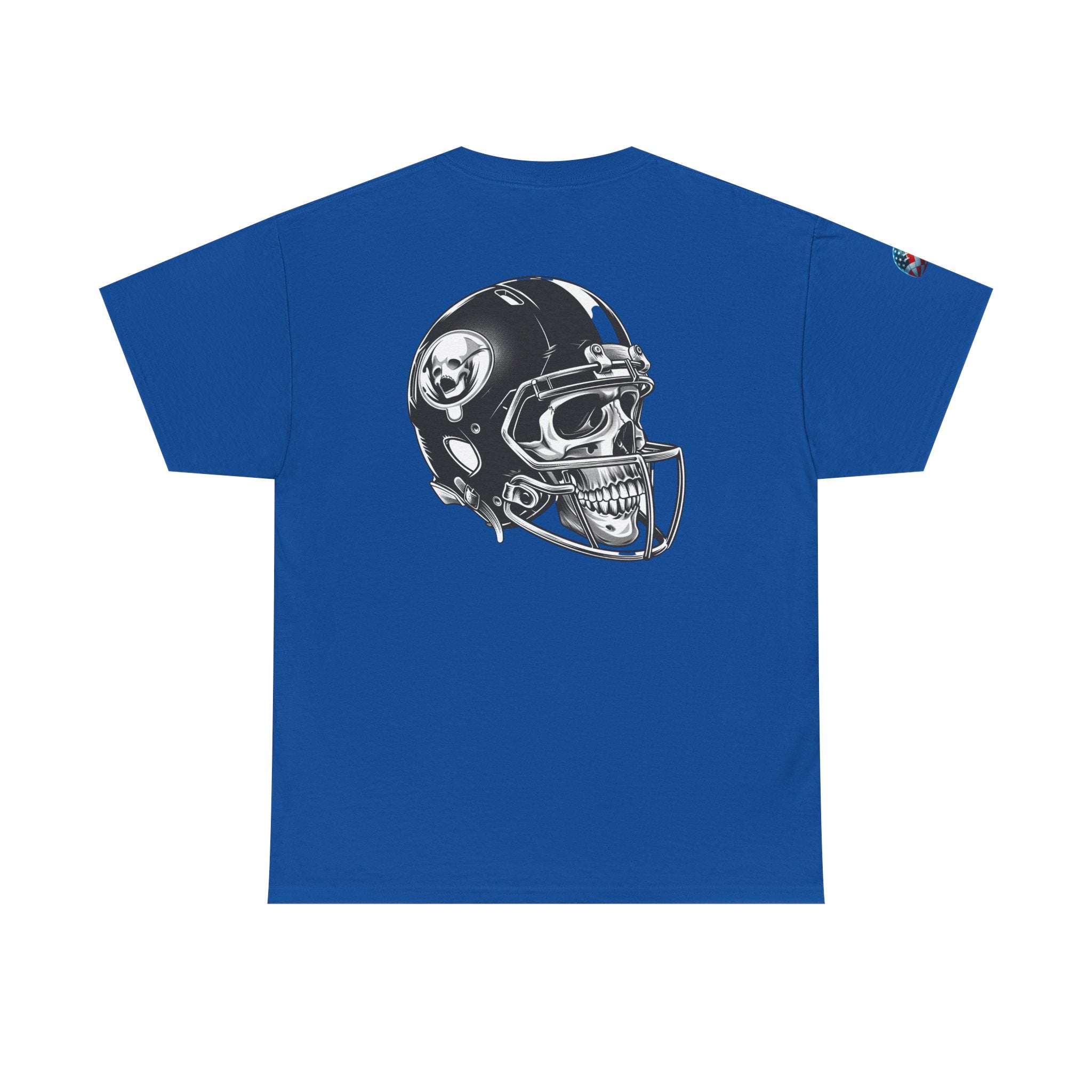 Skull Helmet Football Tee — Grunge Athletic Graphic T‑Shirt