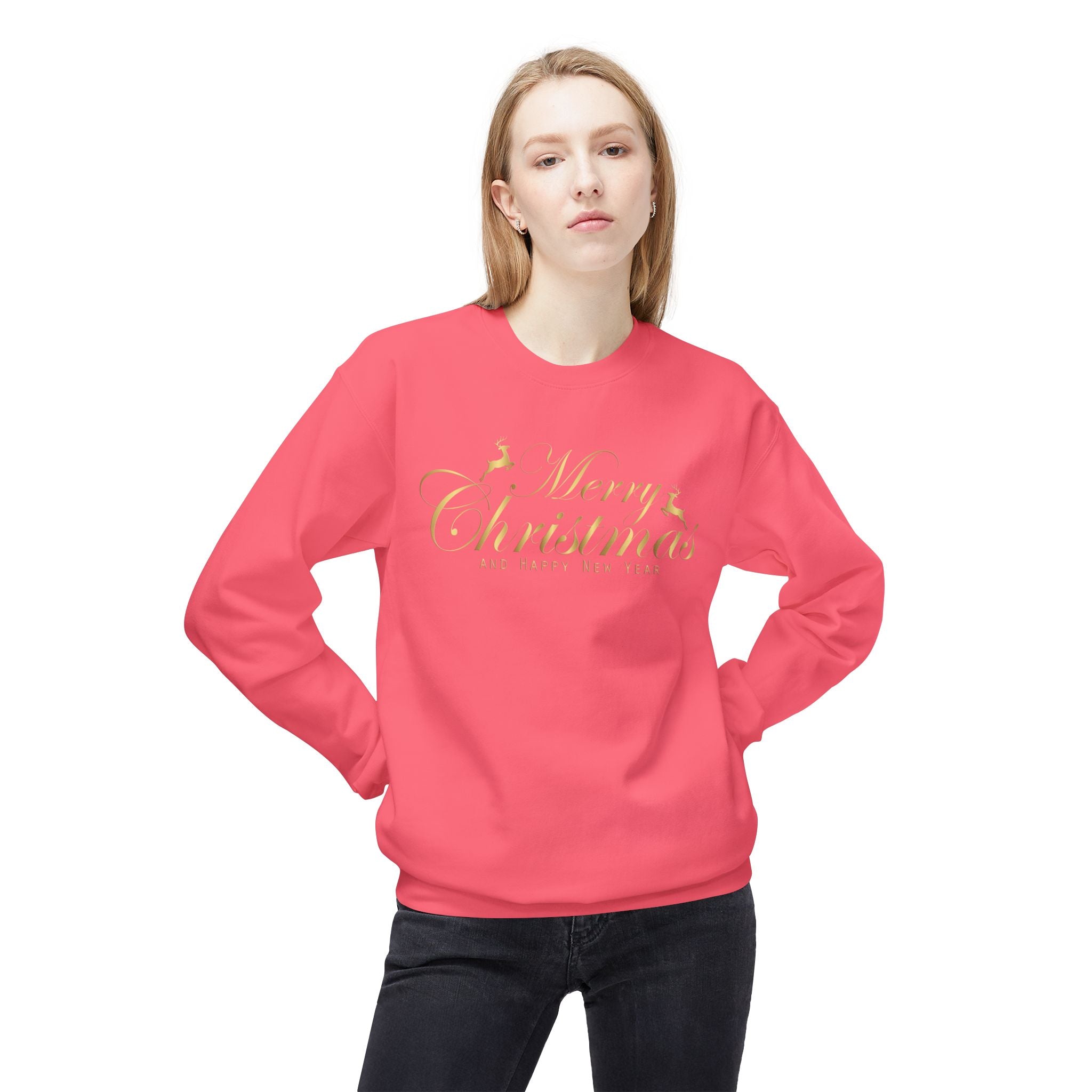 Merry Christmas gold script Sweatshirt Holiday Noel glitter lettering